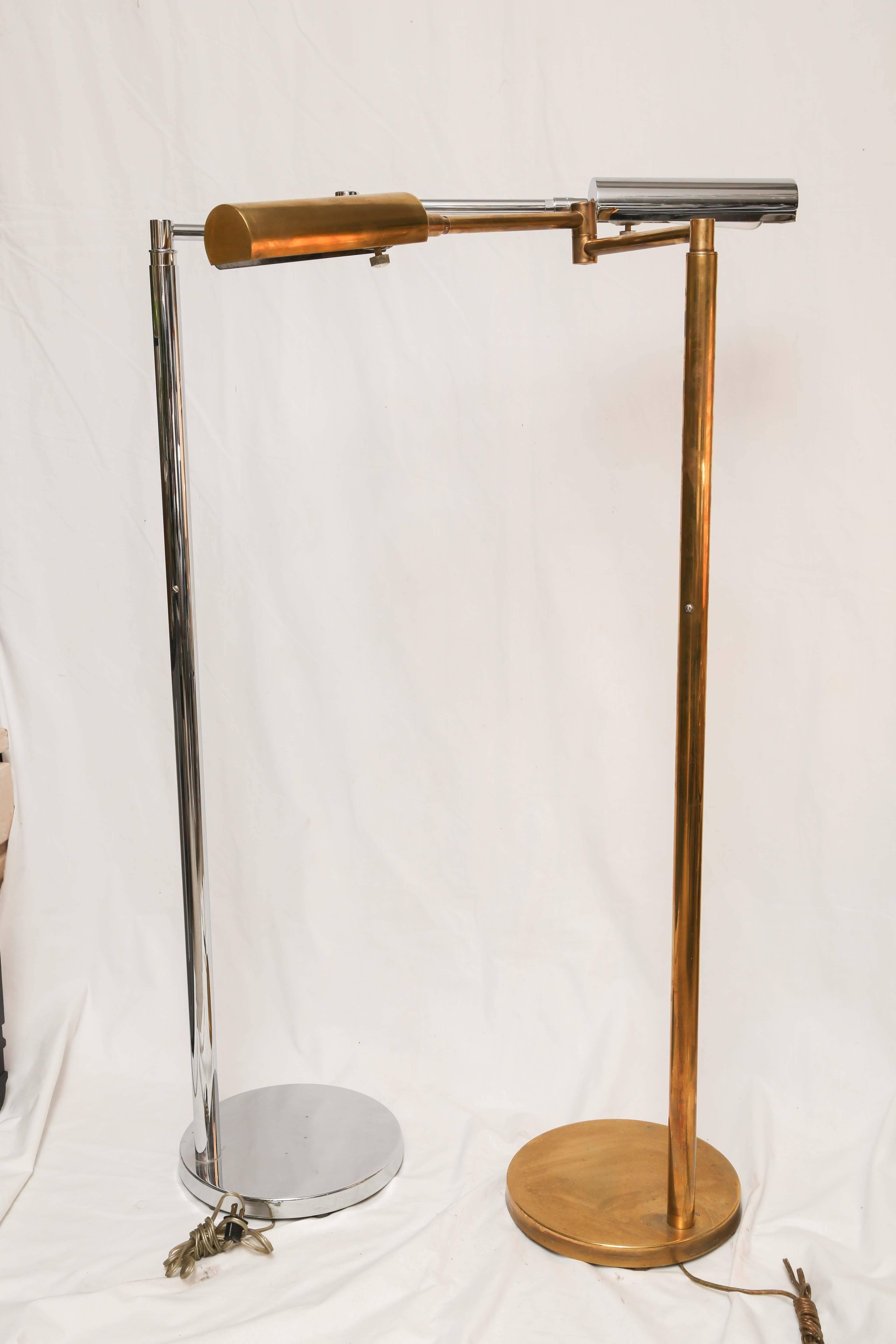 20th Century Mid-Century Modern American Koch & Lowy Brass and Chrome Swing Arm Floor Lamp