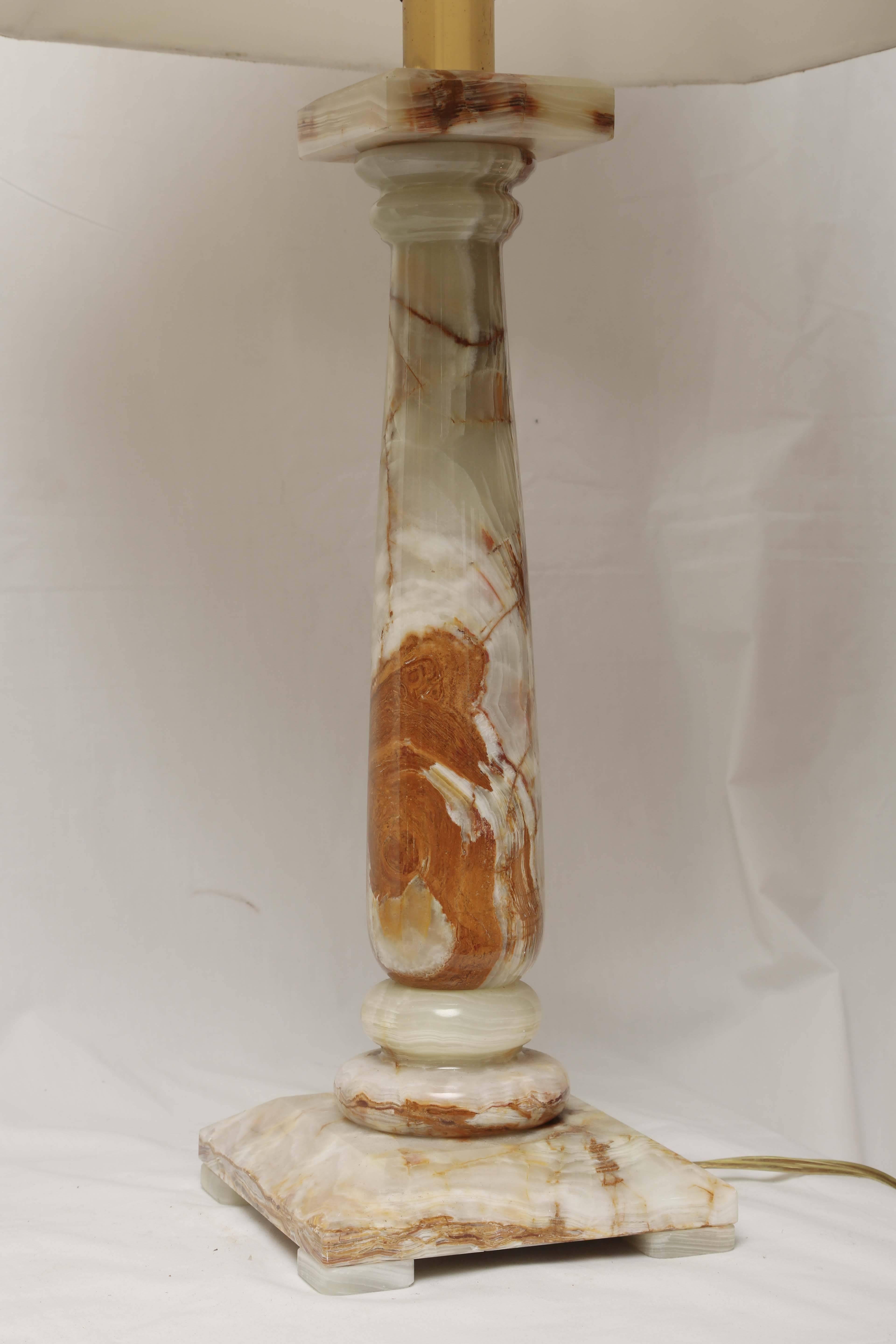 Italian Pair of Mid-Century Modern Classical Hollywood Regency Architectural Onyx Lamps For Sale