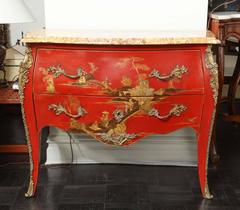 Late 19th Century Red Lacquer Chinoiserie Commode