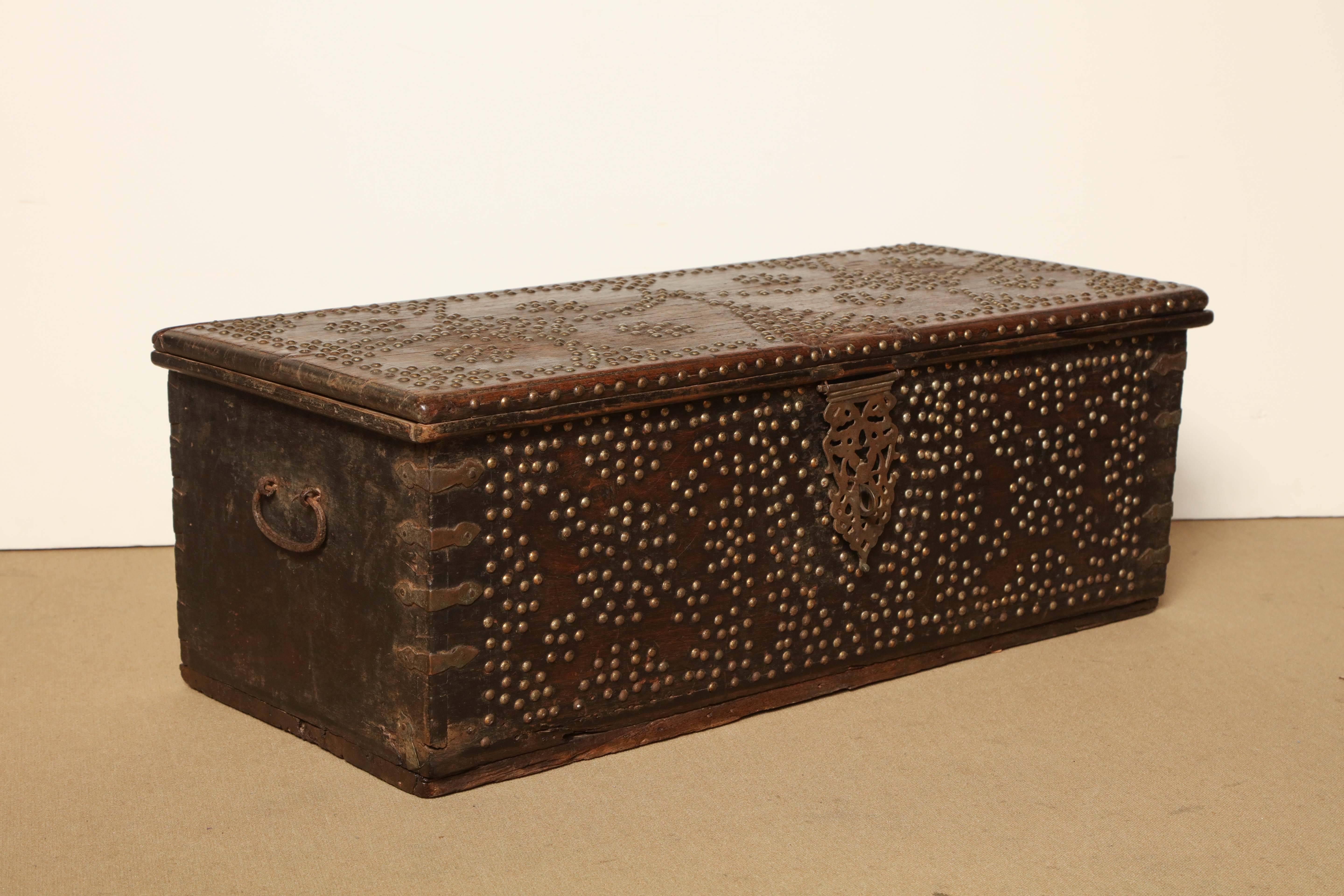 19th century Anglo-Indian, hardwood chest with studs.