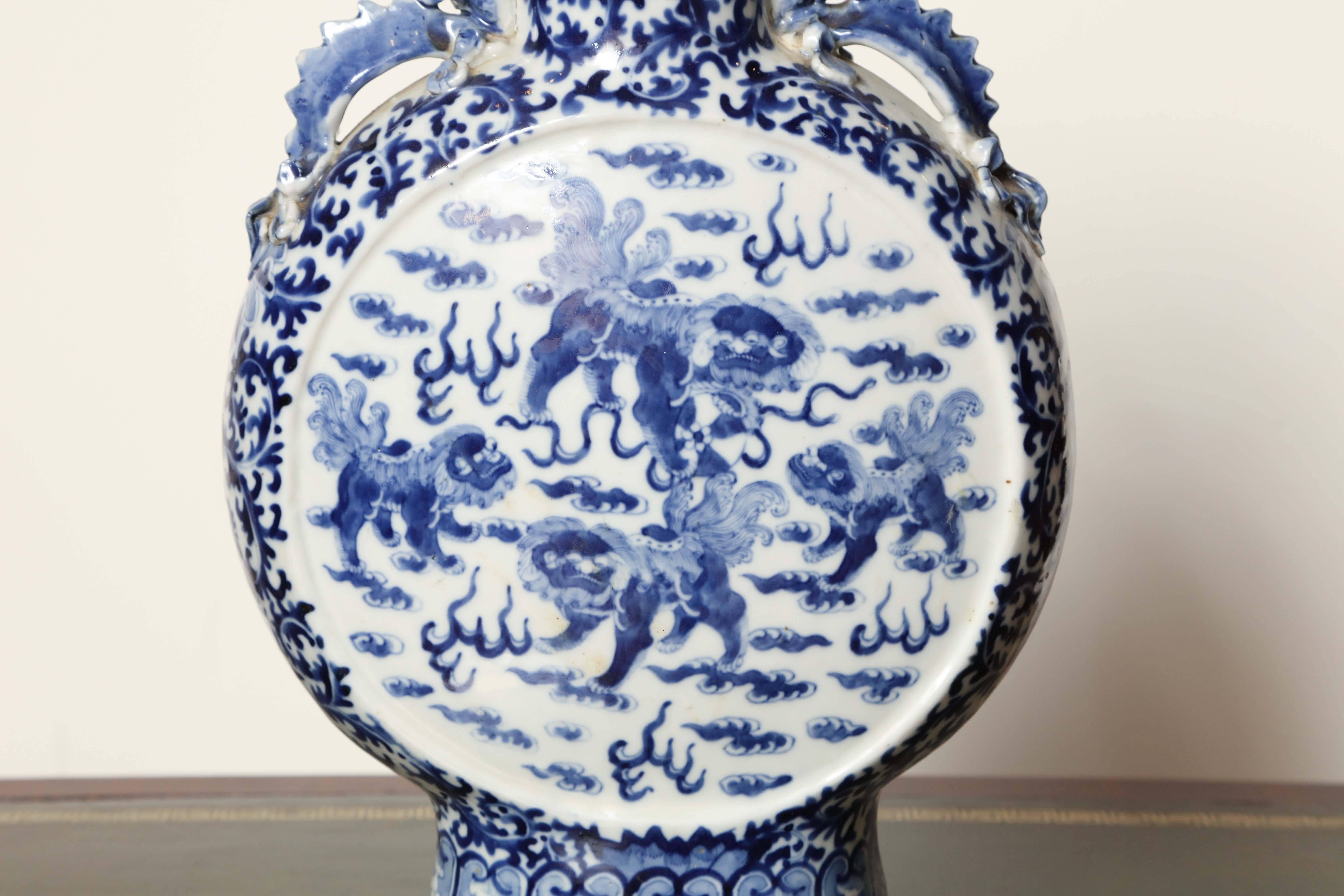 19th century Chinese, blue and white moon flask.