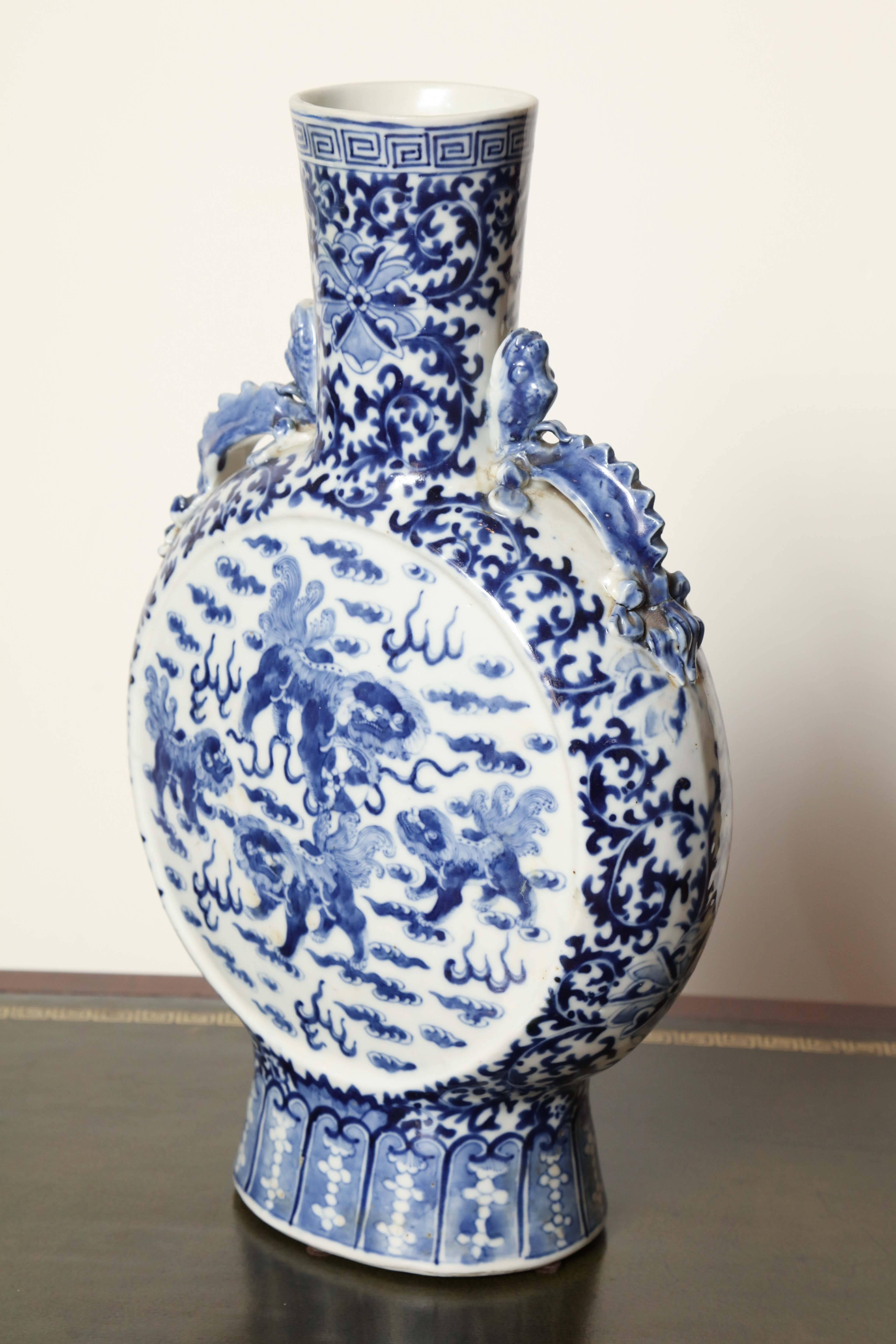 Pottery 19th Century Chinese, Blue and White Moon Flask