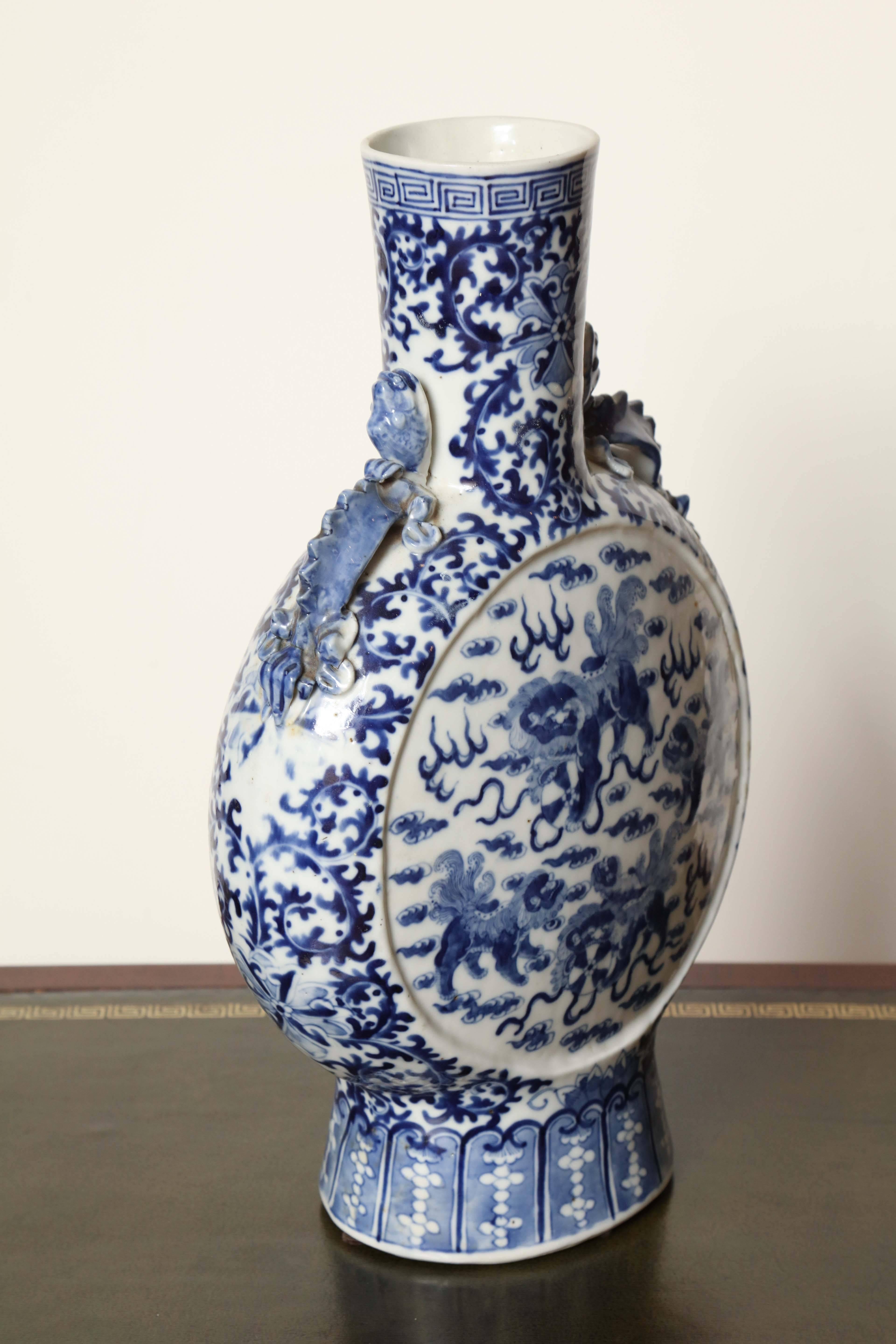 19th Century Chinese, Blue and White Moon Flask 1