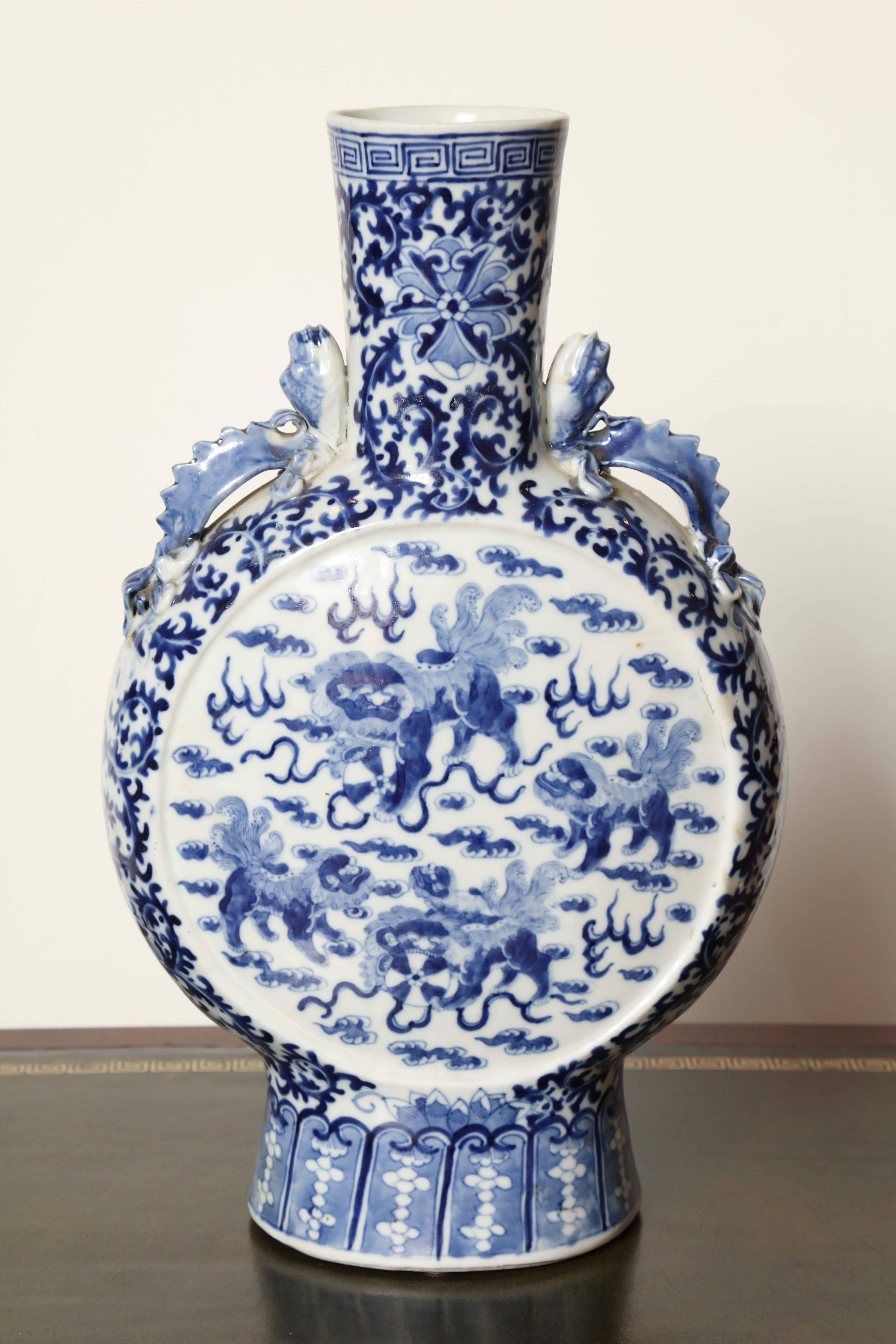 19th Century Chinese, Blue and White Moon Flask 2