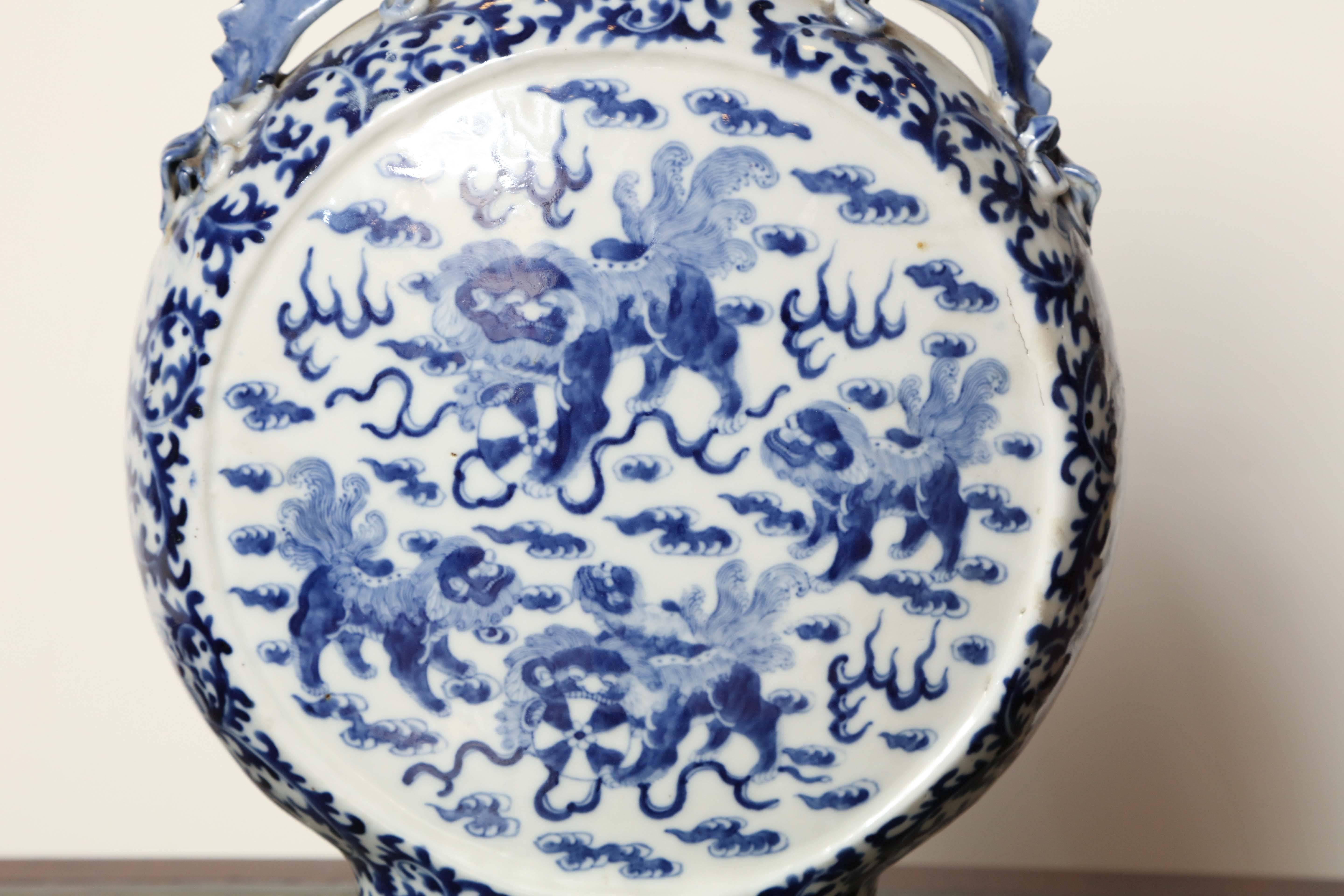 19th Century Chinese, Blue and White Moon Flask 3