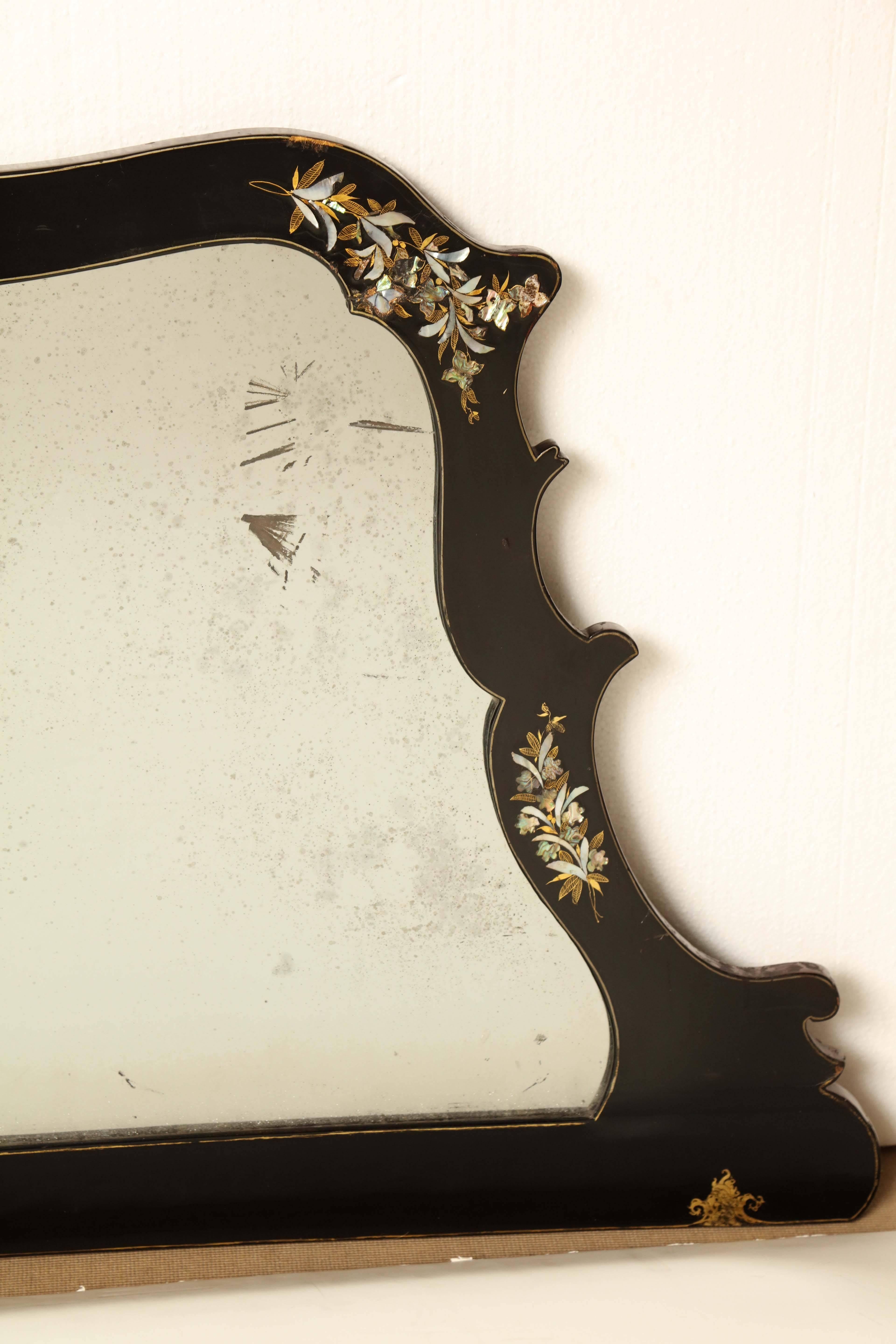 Mother-of-Pearl Mid-19th Century Japanese Lacquer and Inlay Overmantel For Sale