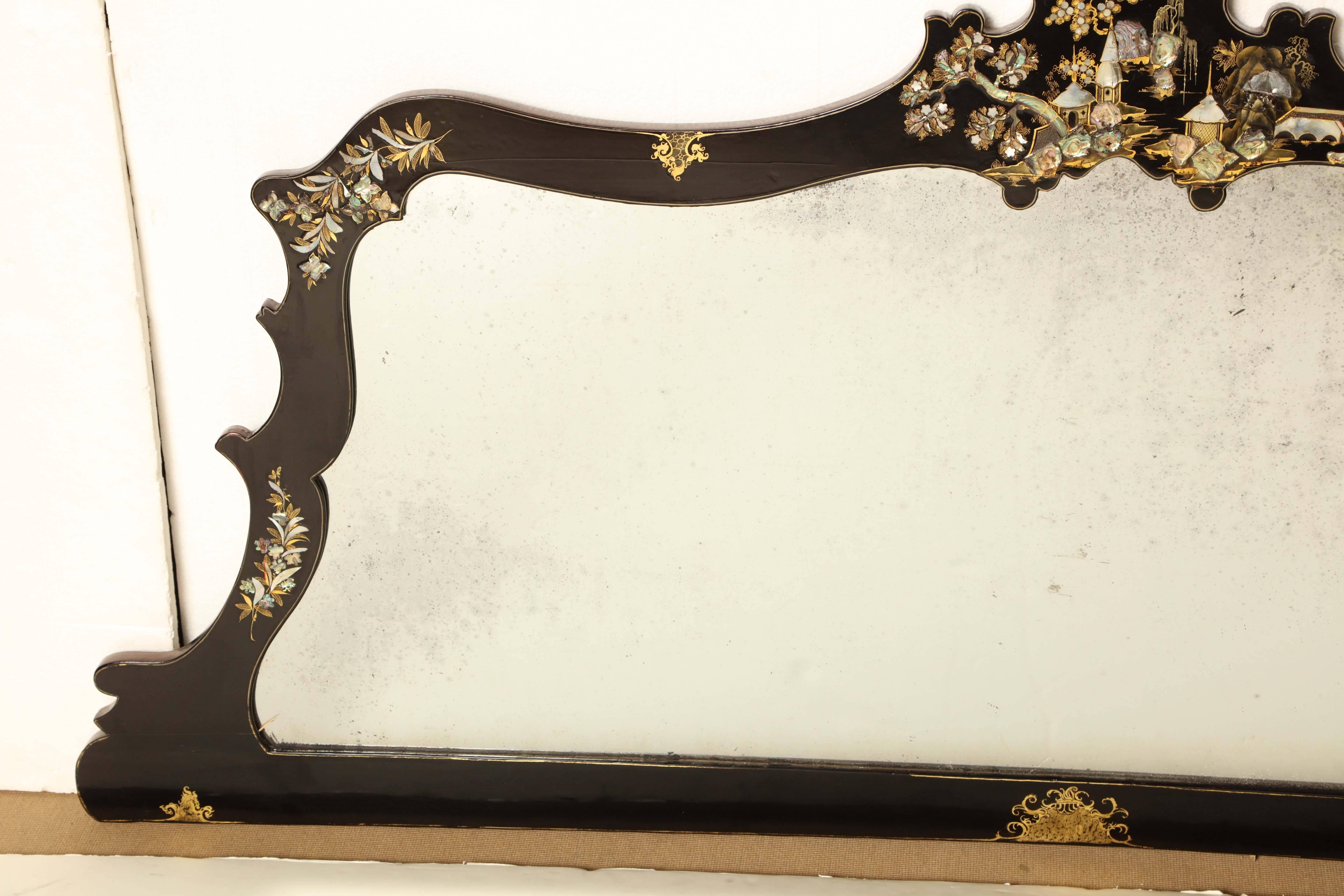 Mid-19th Century Japanese Lacquer and Inlay Overmantel For Sale 2