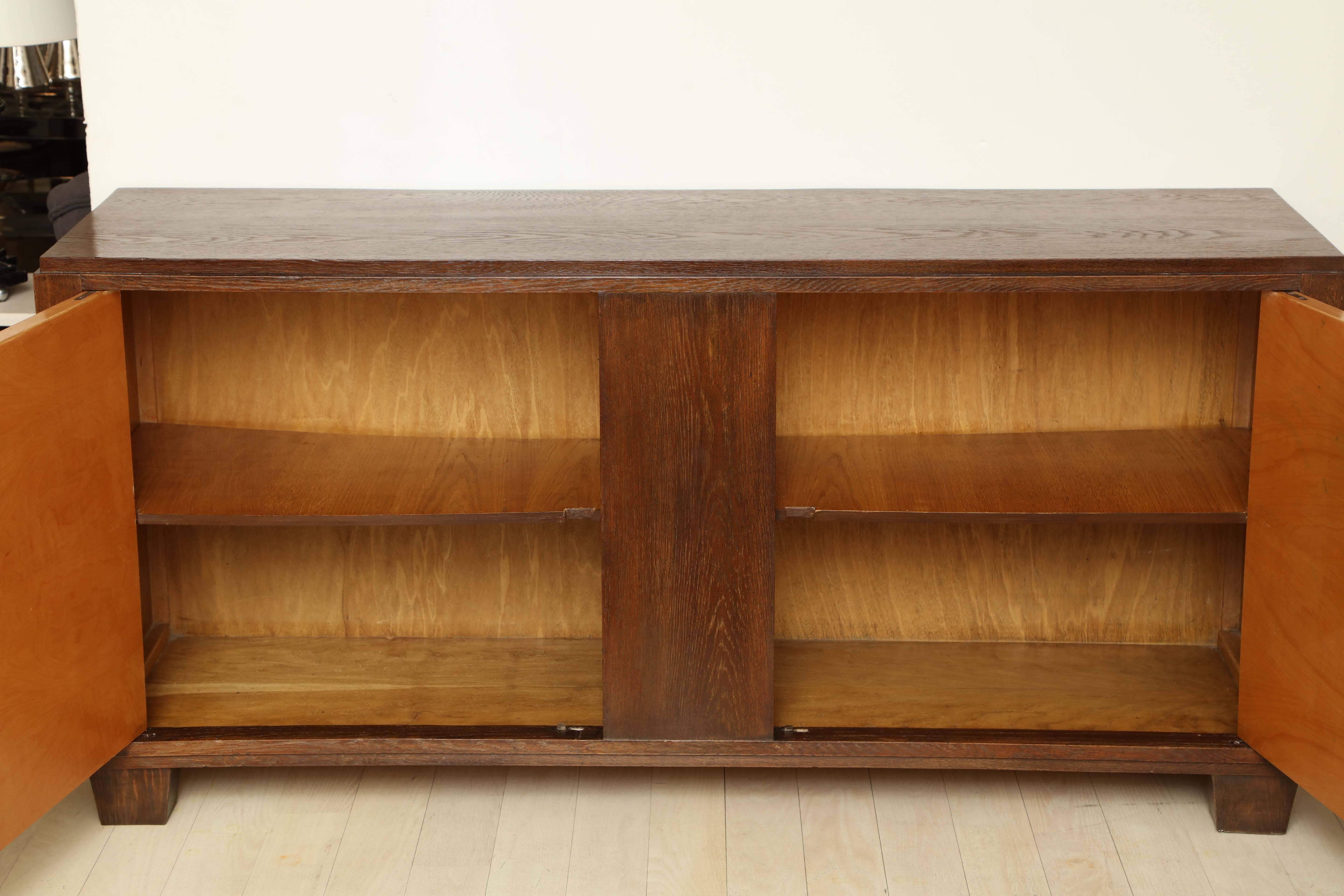 Mid-20th Century Mid-Century French Oak Credenza with Parchment Clad Doors, circa 1950