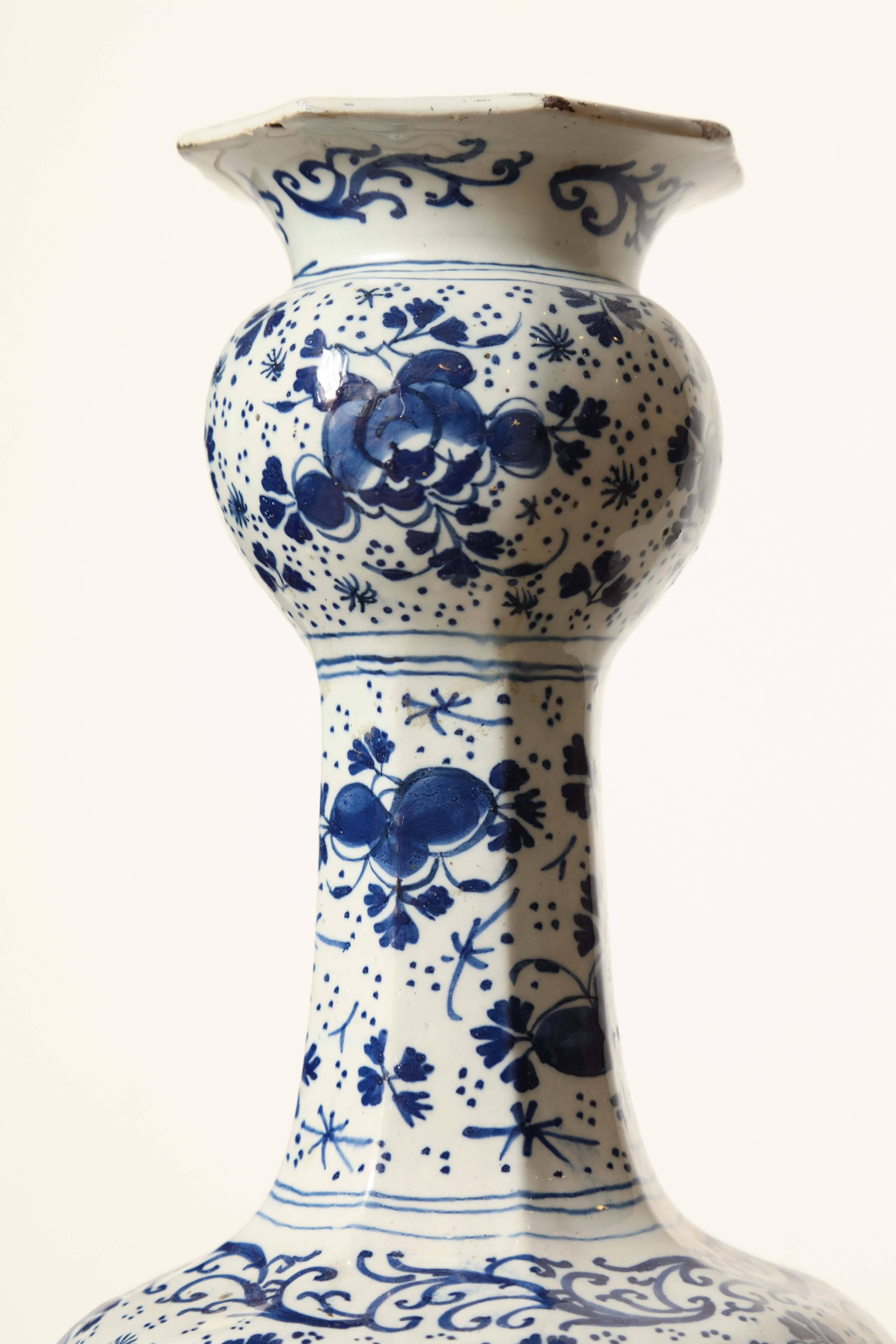 19th Century Delft, Blue and White Vase For Sale