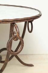 French Mid-Century Round Gilt Iron Table with Mirrored Top by René Drouet