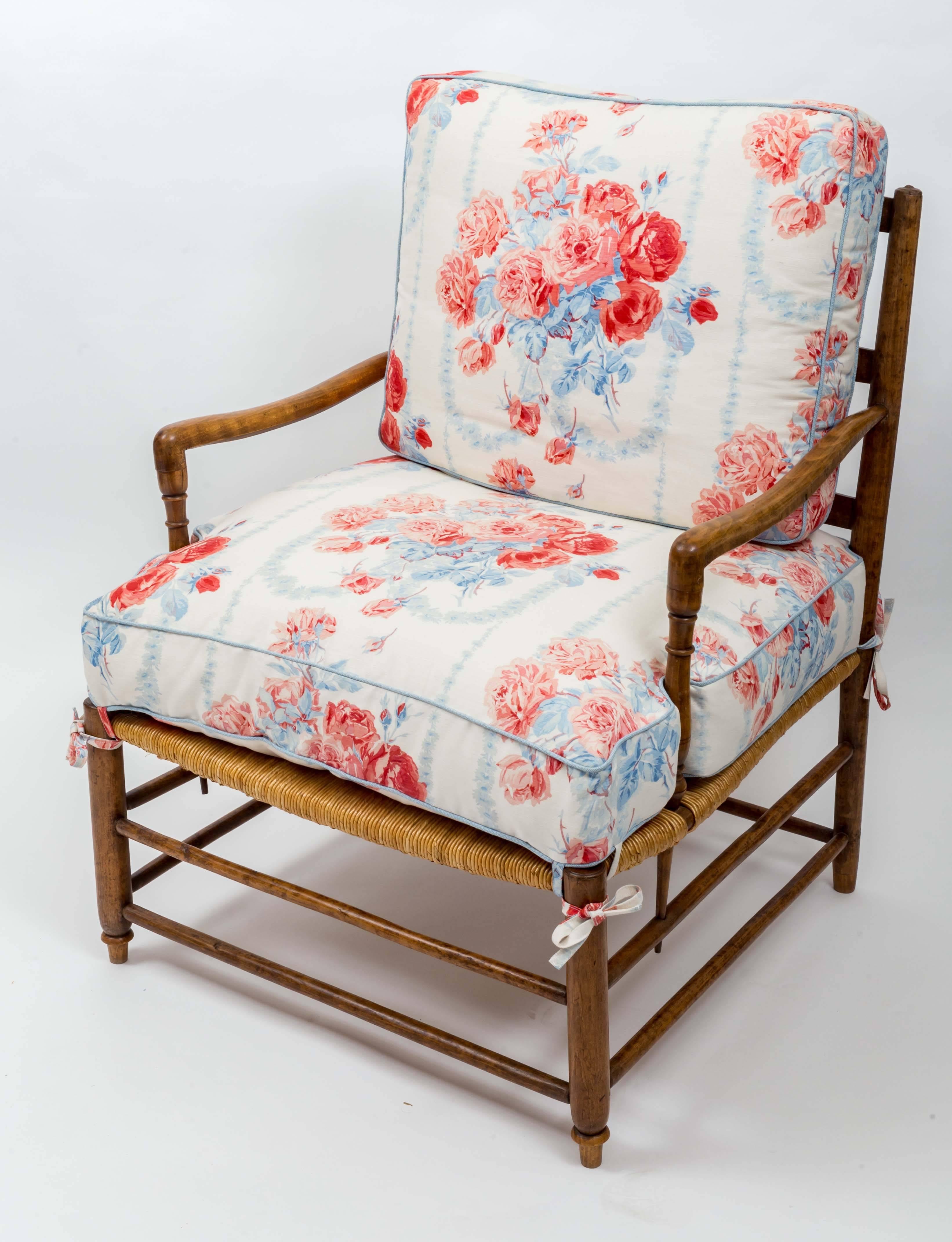 18th Century and Earlier 18th-Century Country French Rush Seat Bergere and Ottoman For Sale
