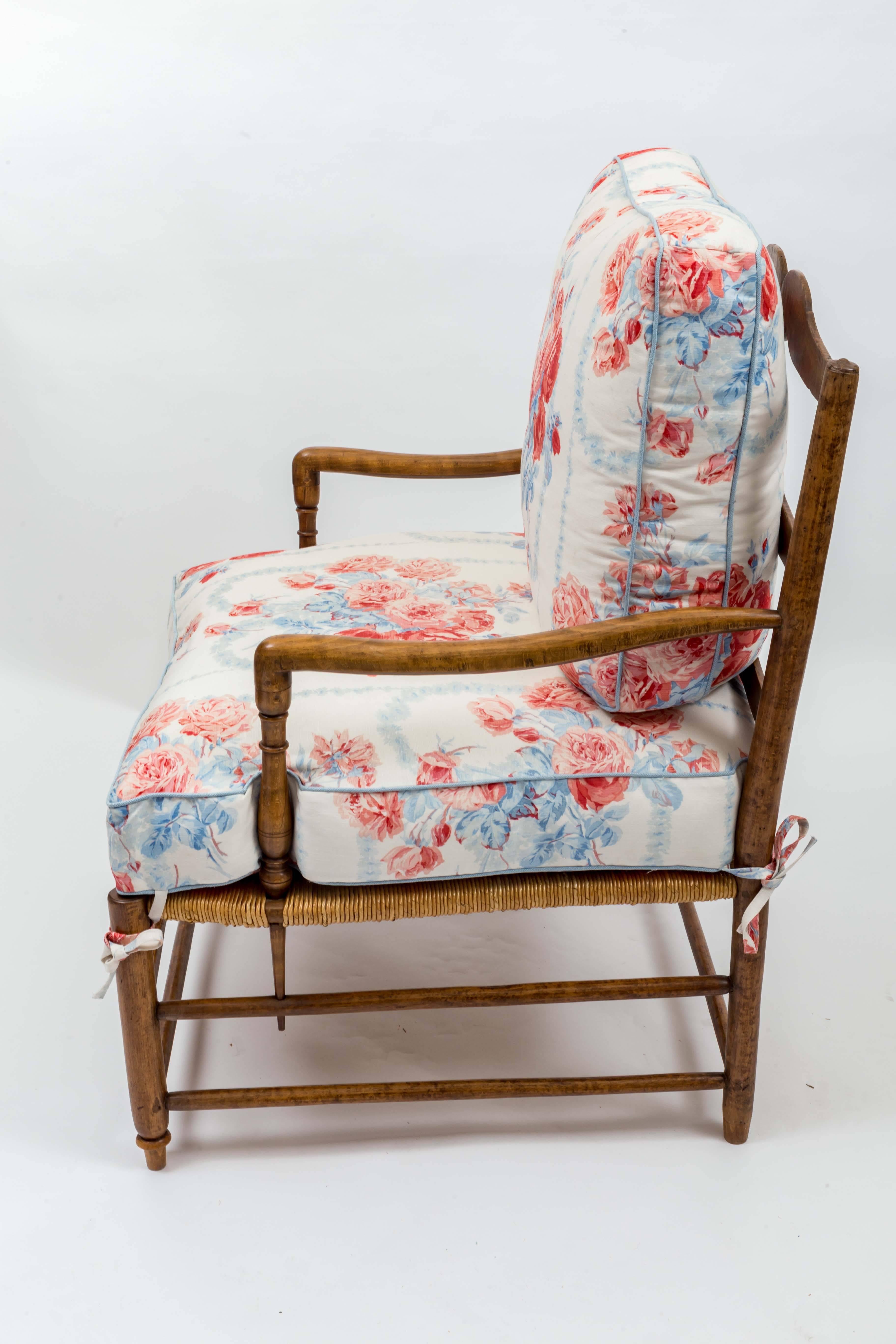 18th-Century Country French Rush Seat Bergere and Ottoman For Sale 1