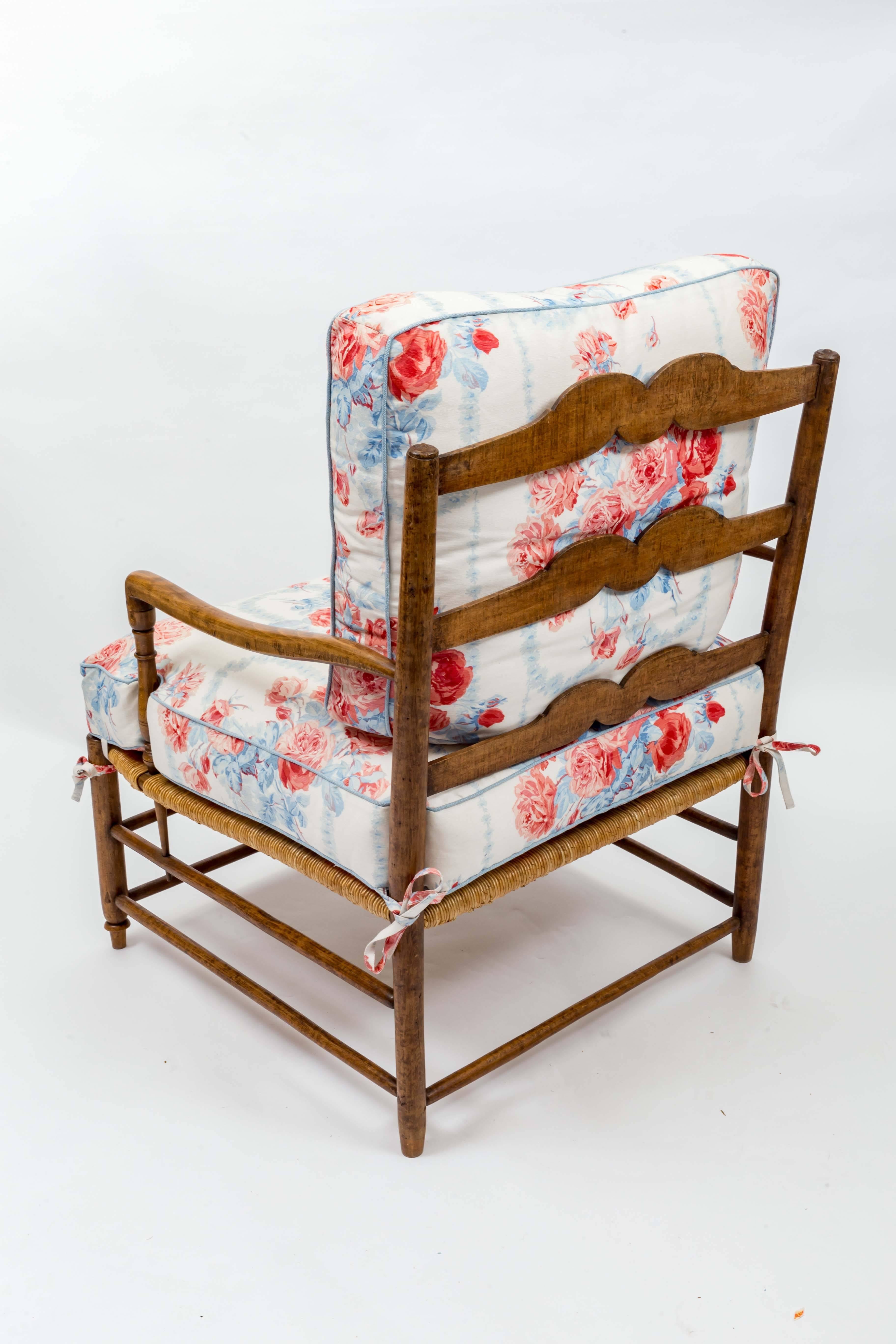 18th-Century Country French Rush Seat Bergere and Ottoman For Sale 2