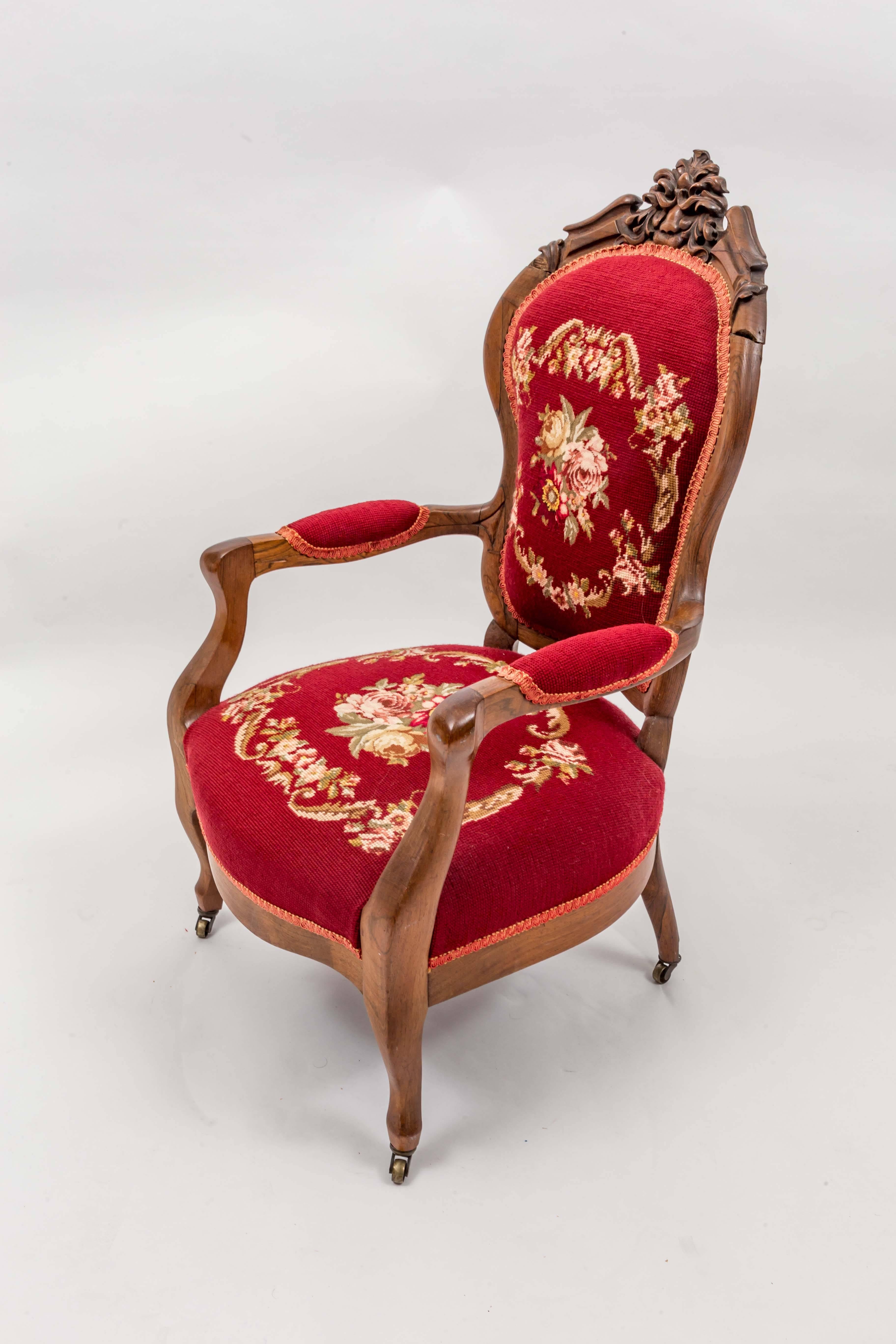 American Victorian child's chair in original needlepoint.