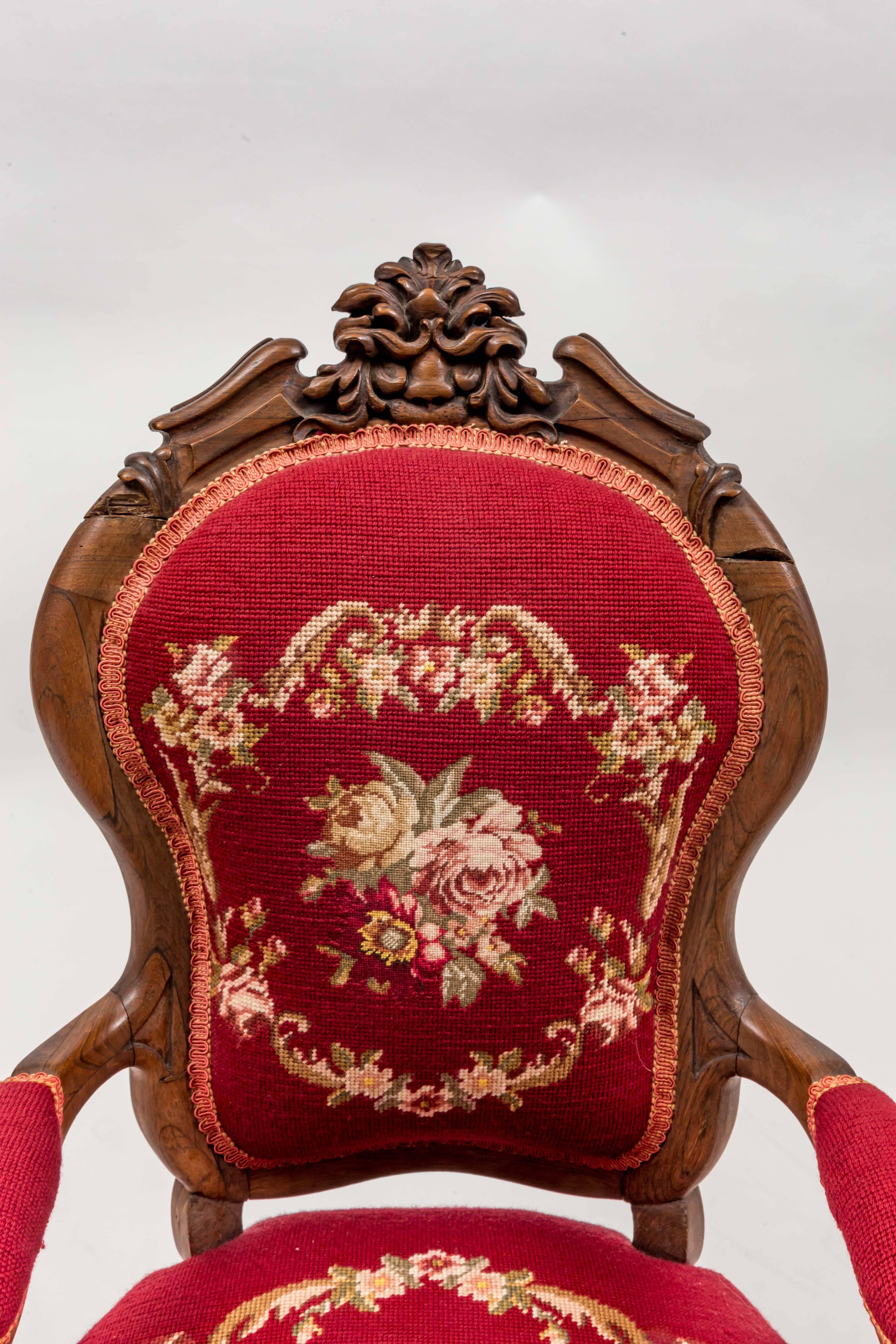 American Victorian Child's Chair in Original Needlepoint 3