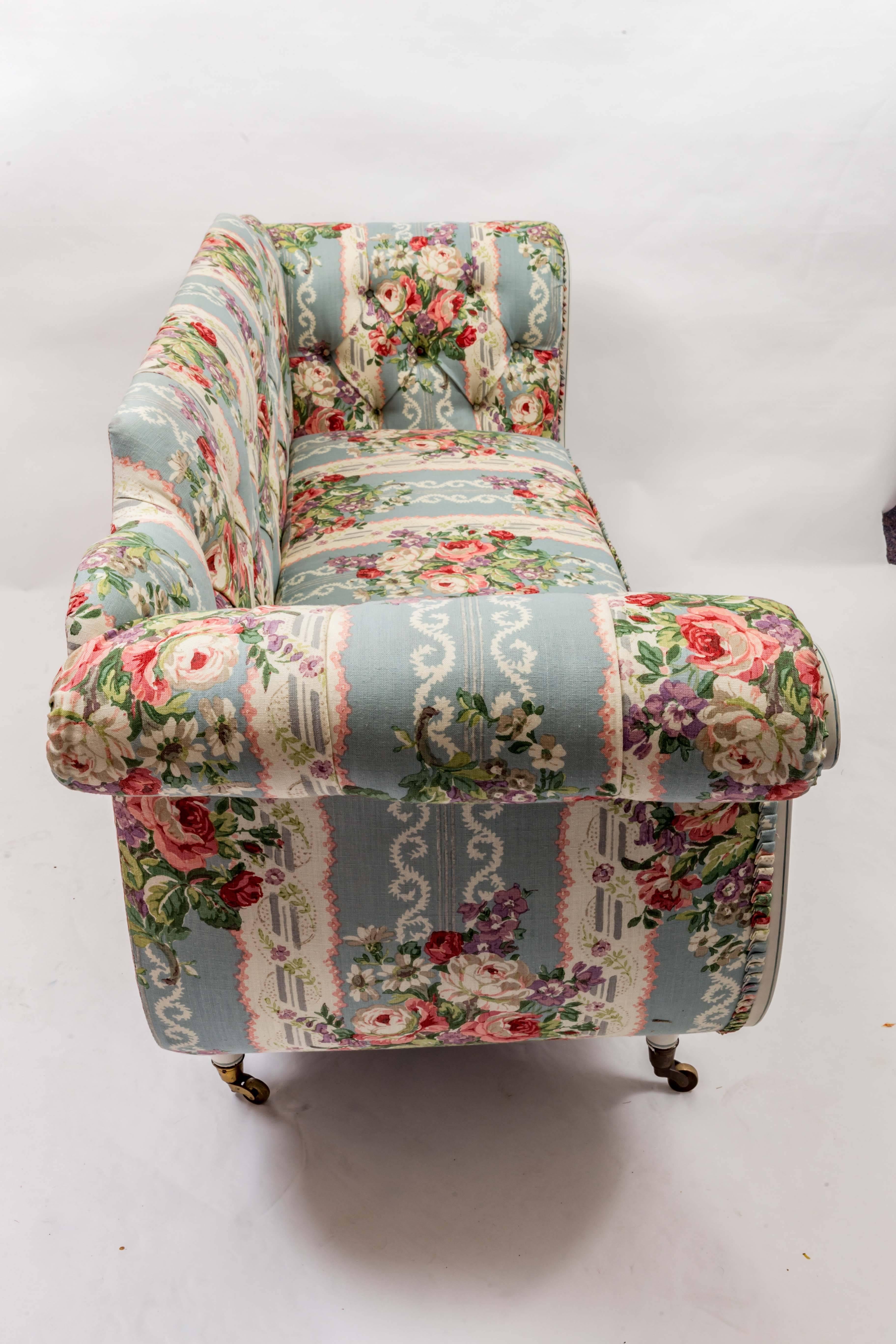 19th Century English Regency Settee in Floral Linen Print Fabric 1