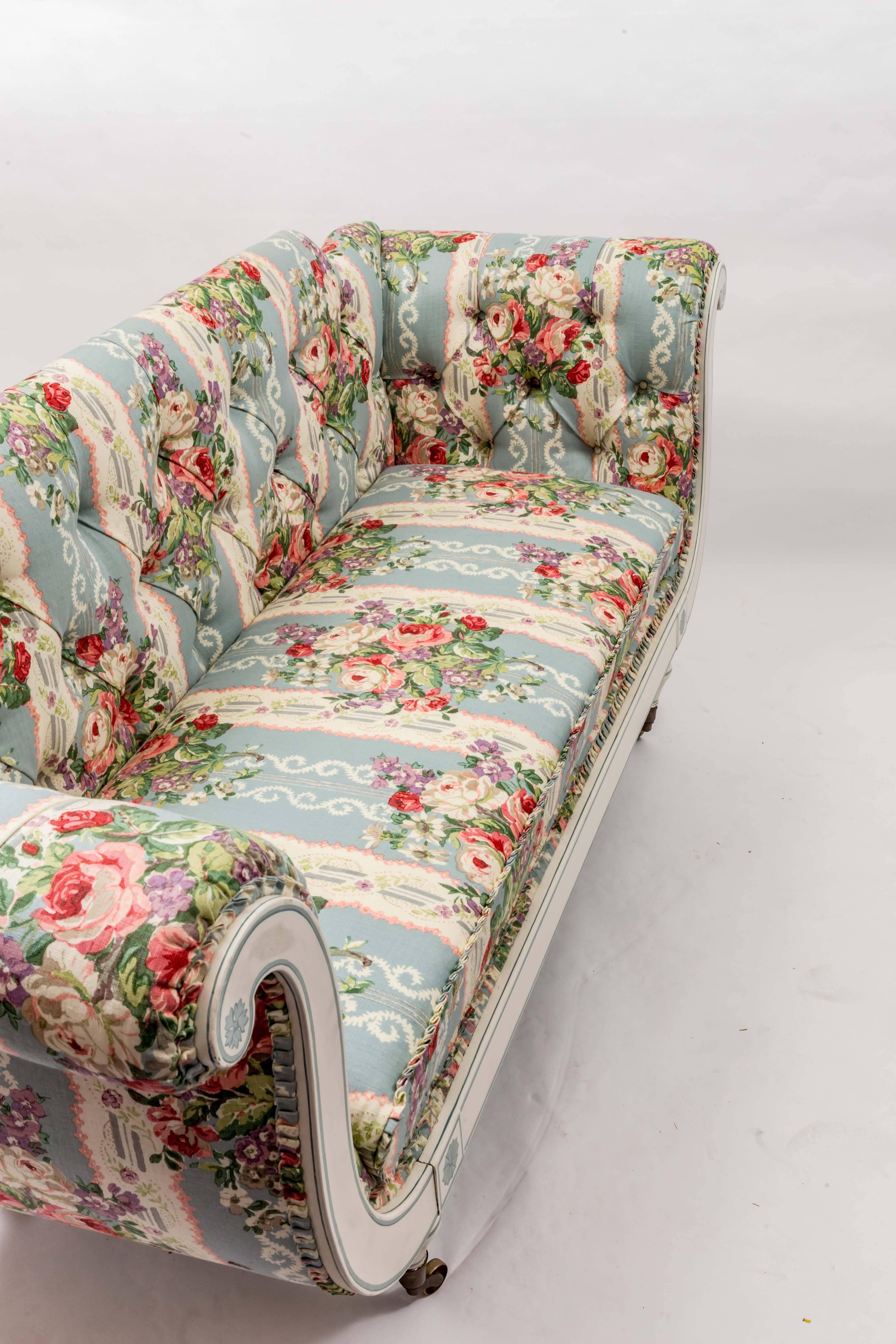 19th Century English Regency Settee in Floral Linen Print Fabric 3