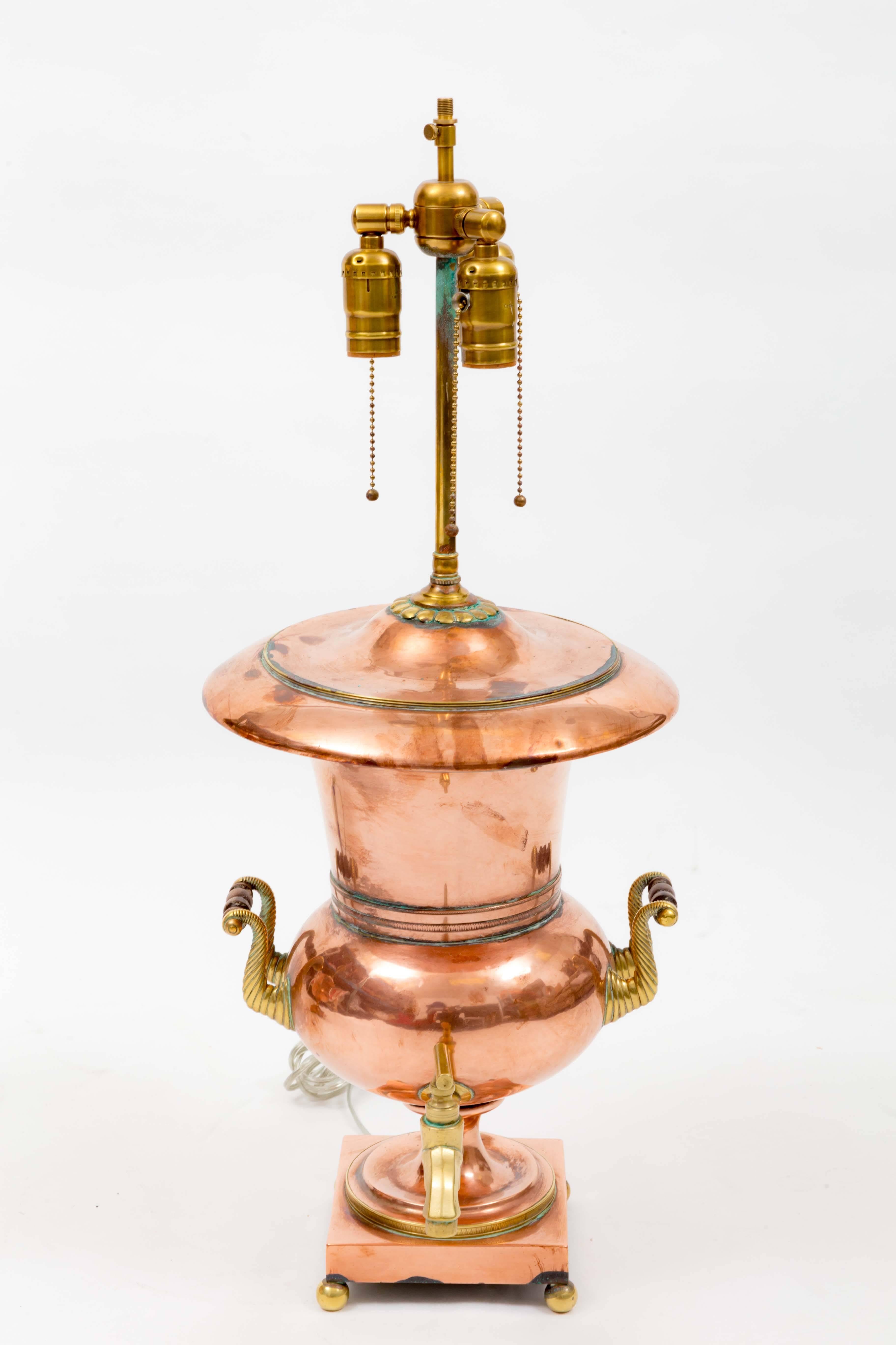 Near Pair of 19th Century Copper and Brass Russian Samovar Urn Lamps 4