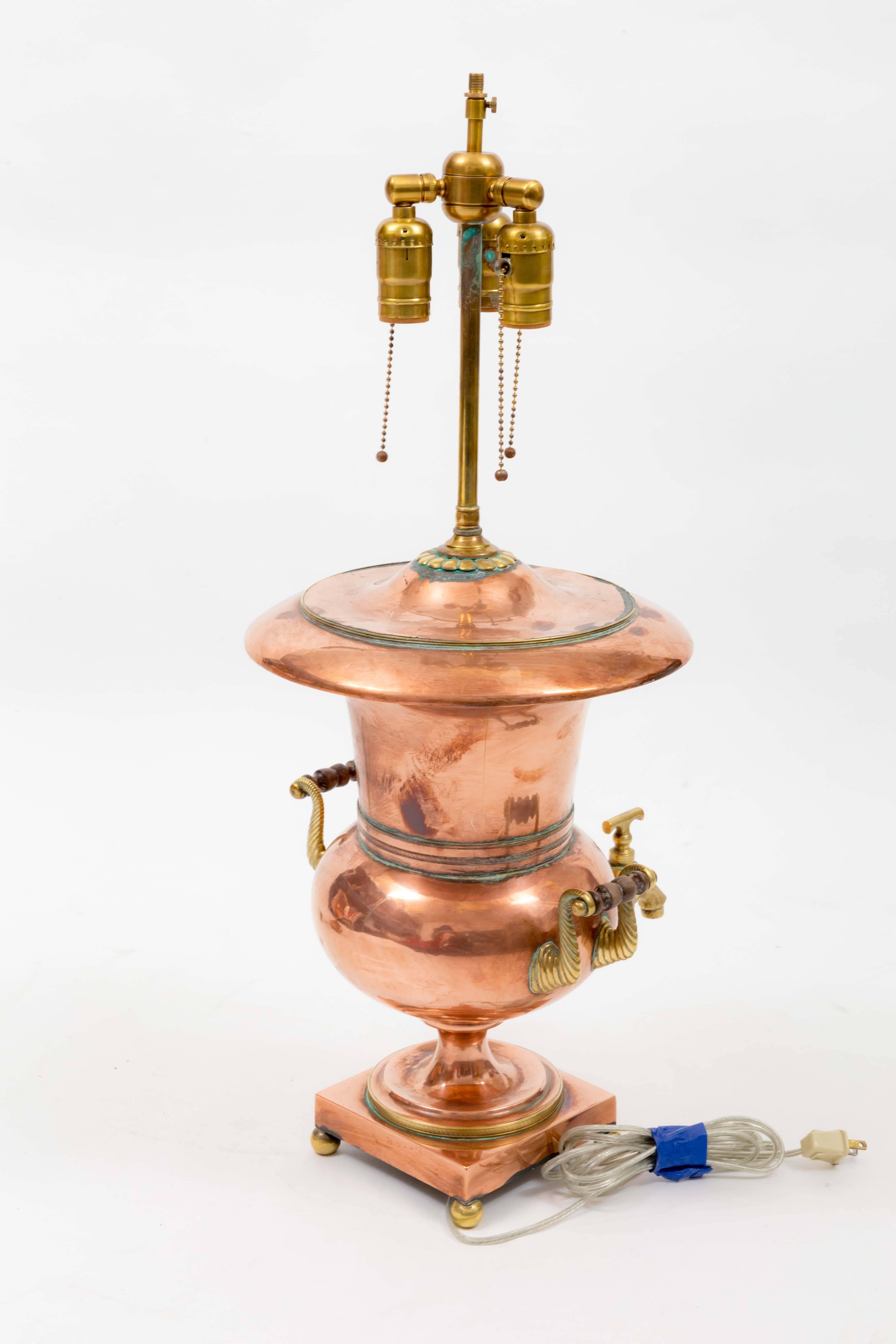 Near Pair of 19th Century Copper and Brass Russian Samovar Urn Lamps 2
