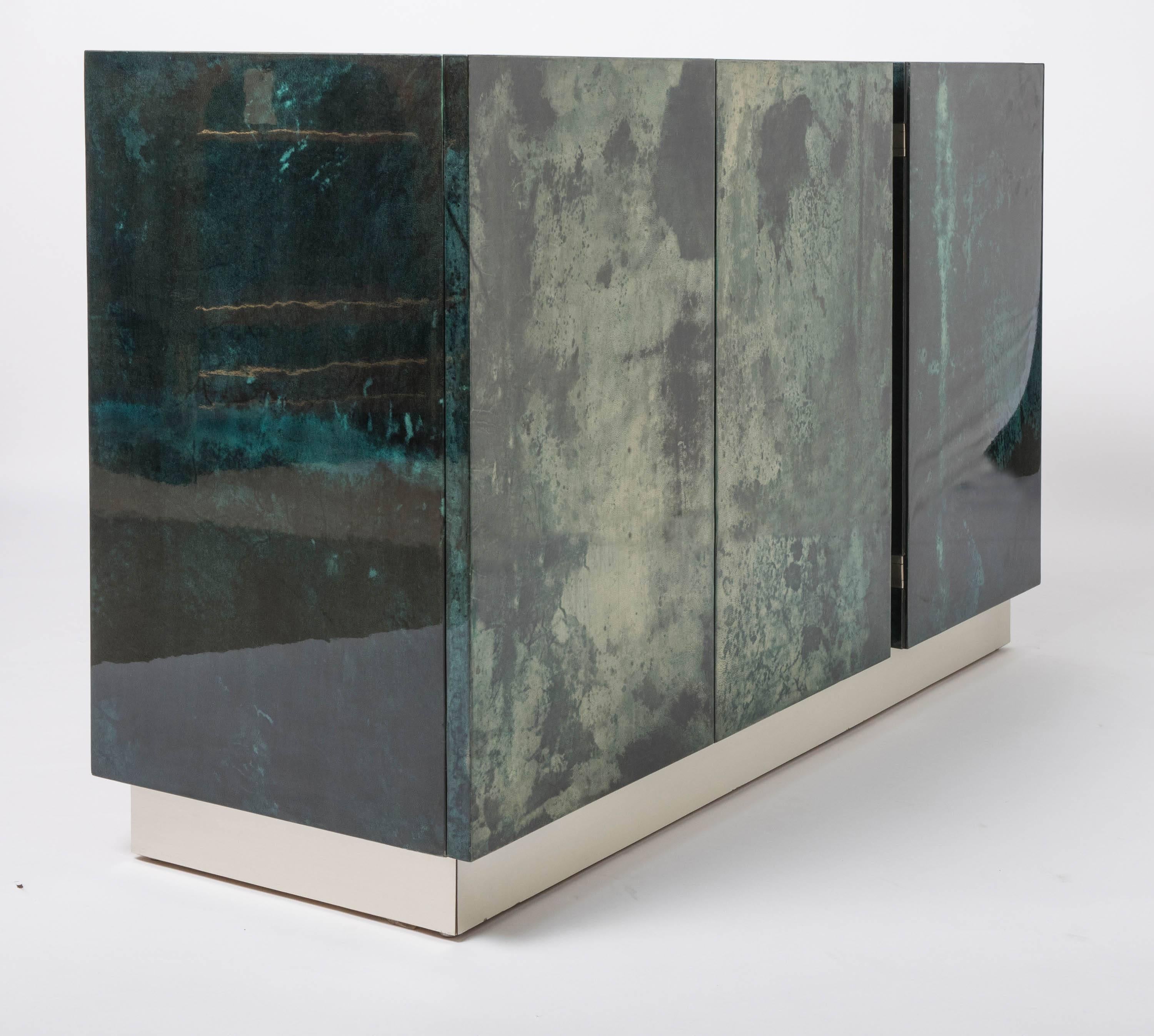 Leather Aldo Tura Cabinet of Simple Elegant Form