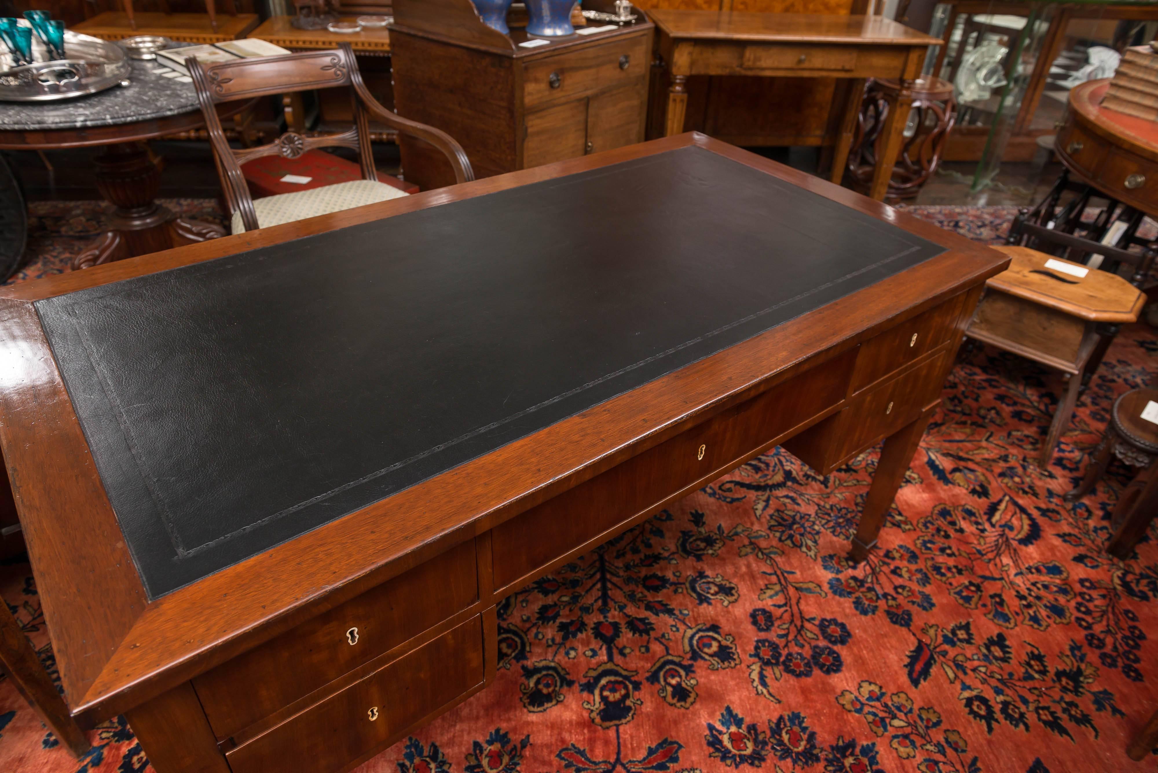 Embossed 19th Century Biedermeier Mahogany, Leather Top Writing Table or Desk, circa 1835