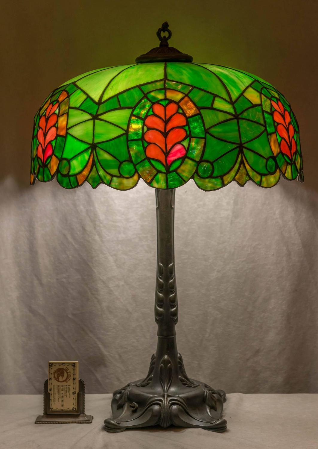 Leaded Glass Thistle Lamp, Chicago Mosaic Company For Sale at 1stdibs