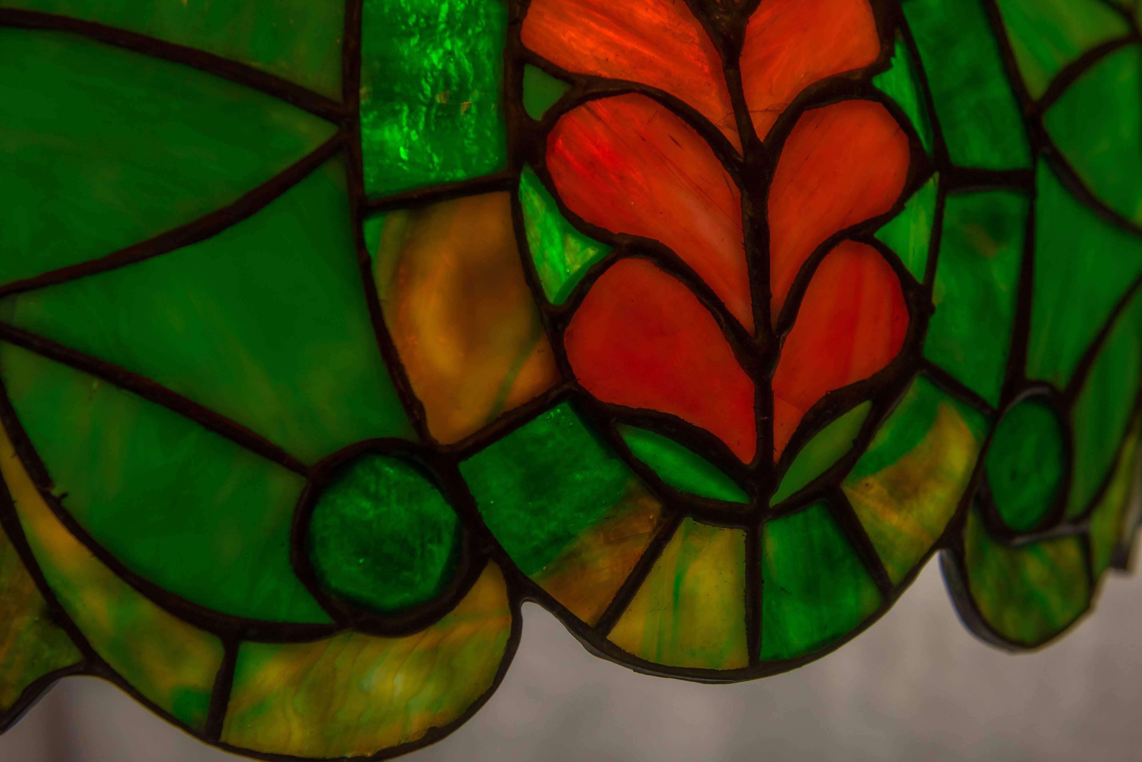 Art Nouveau Leaded Glass Thistle Lamp, Chicago Mosaic Company