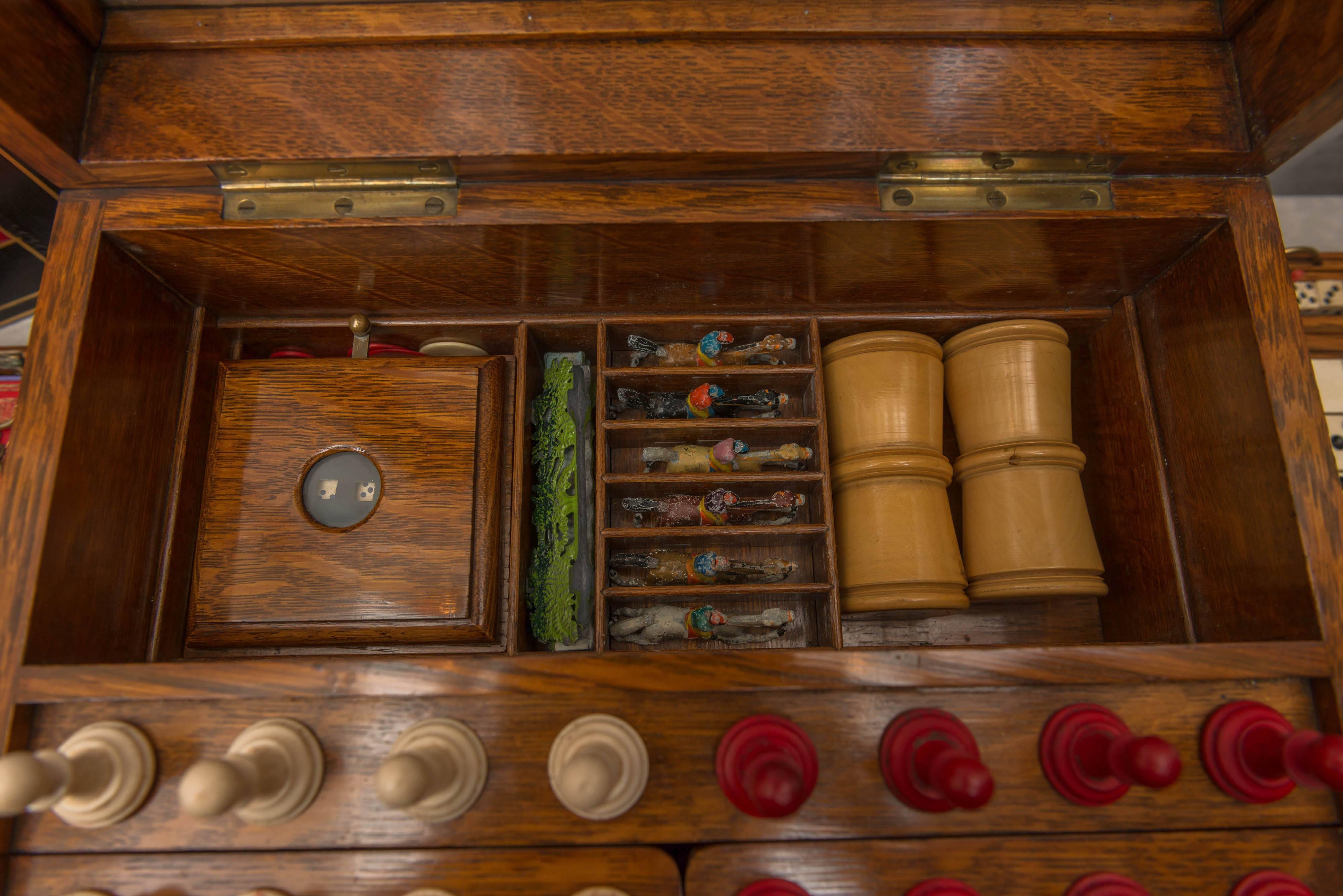 Early 20th Century Oak Box With Multiple Games, Chess, Checkers, Backgammon and Many Others