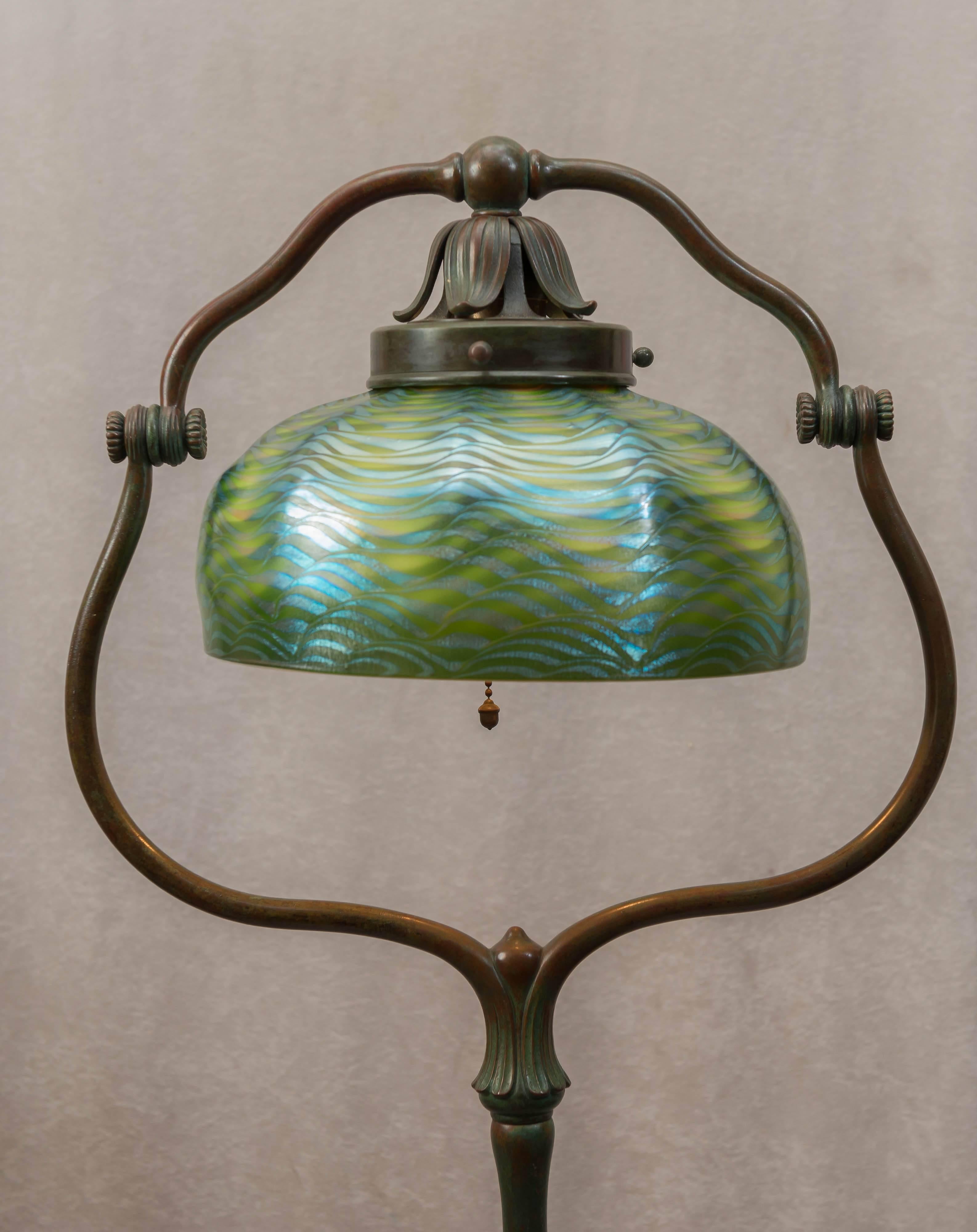 Art Nouveau Tiffany Studios Floor Lamp with Damascene Glass Shade