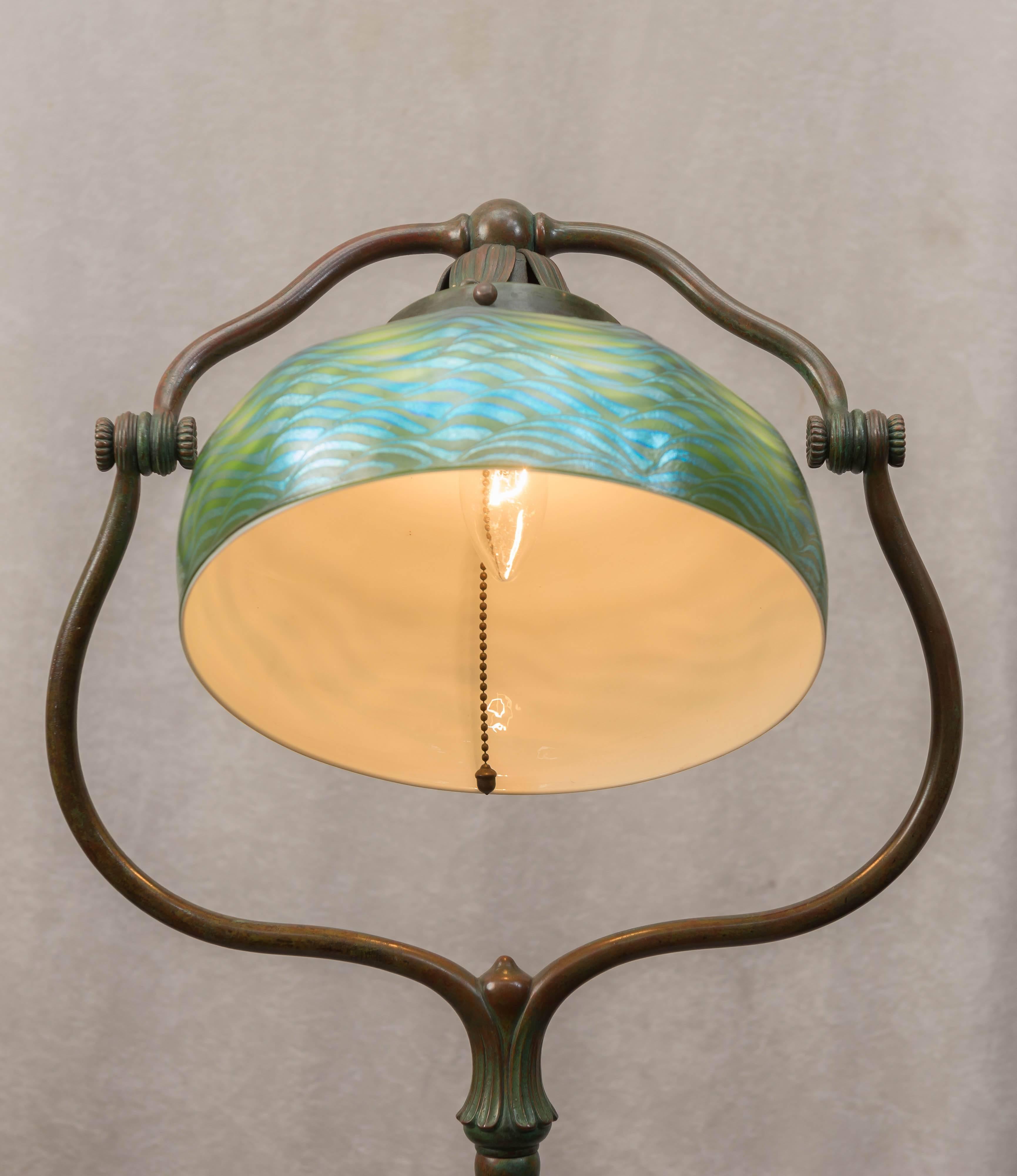 American Tiffany Studios Floor Lamp with Damascene Glass Shade