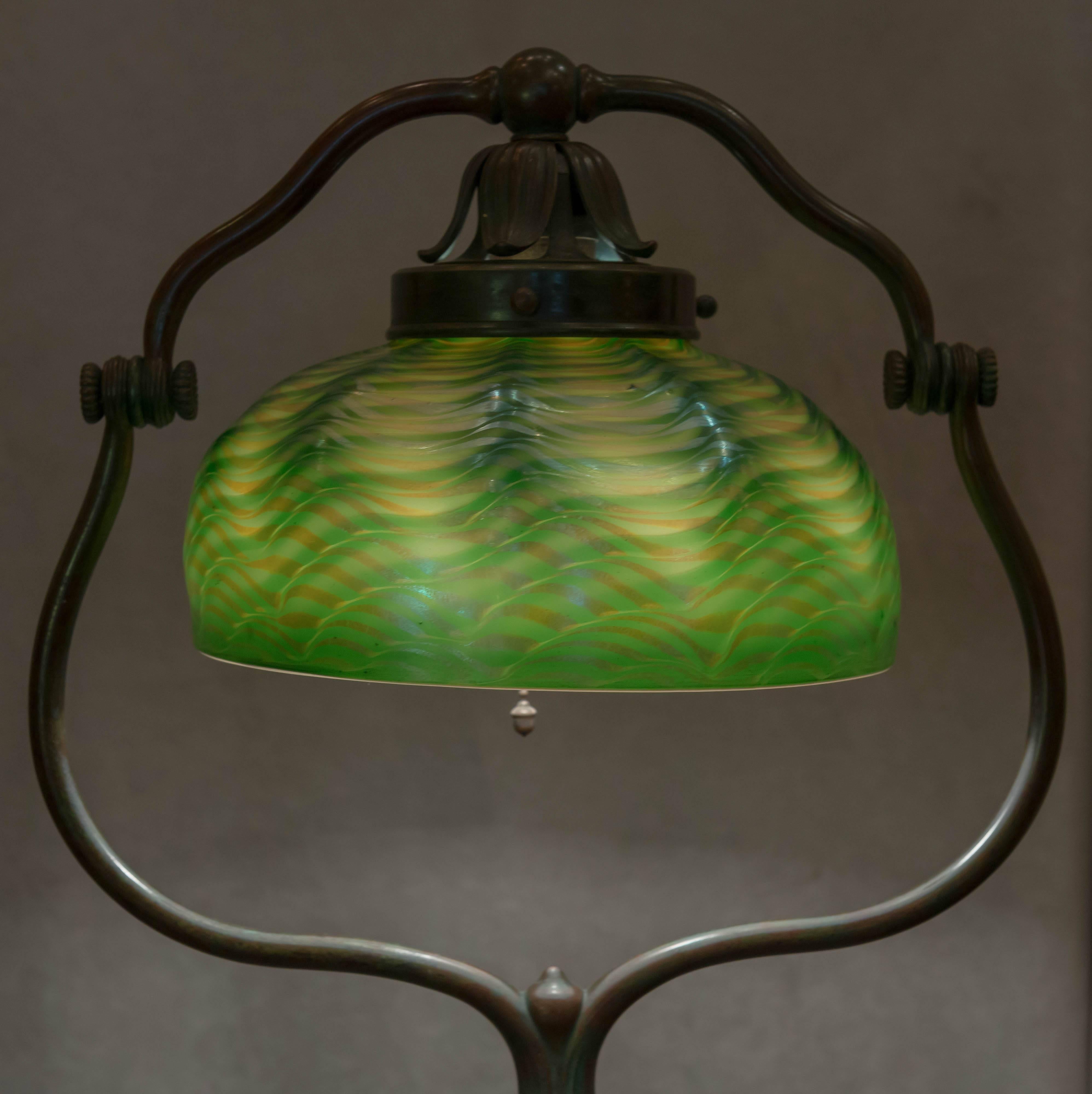 Tiffany Studios Floor Lamp with Damascene Glass Shade In Excellent Condition In Petaluma, CA