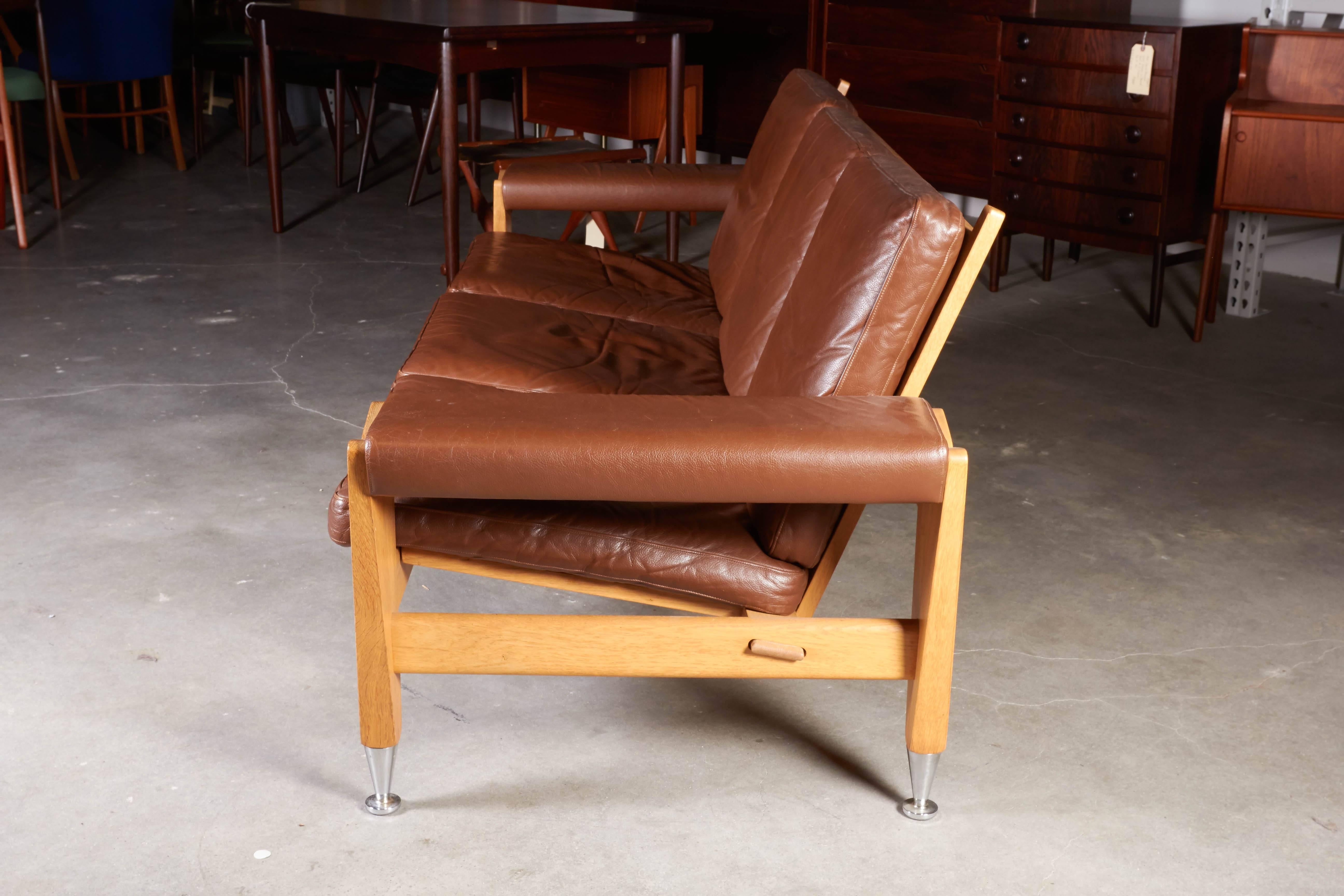 Mid Century Brown Leather Sofa by Hans Wegner In Excellent Condition In New York, NY