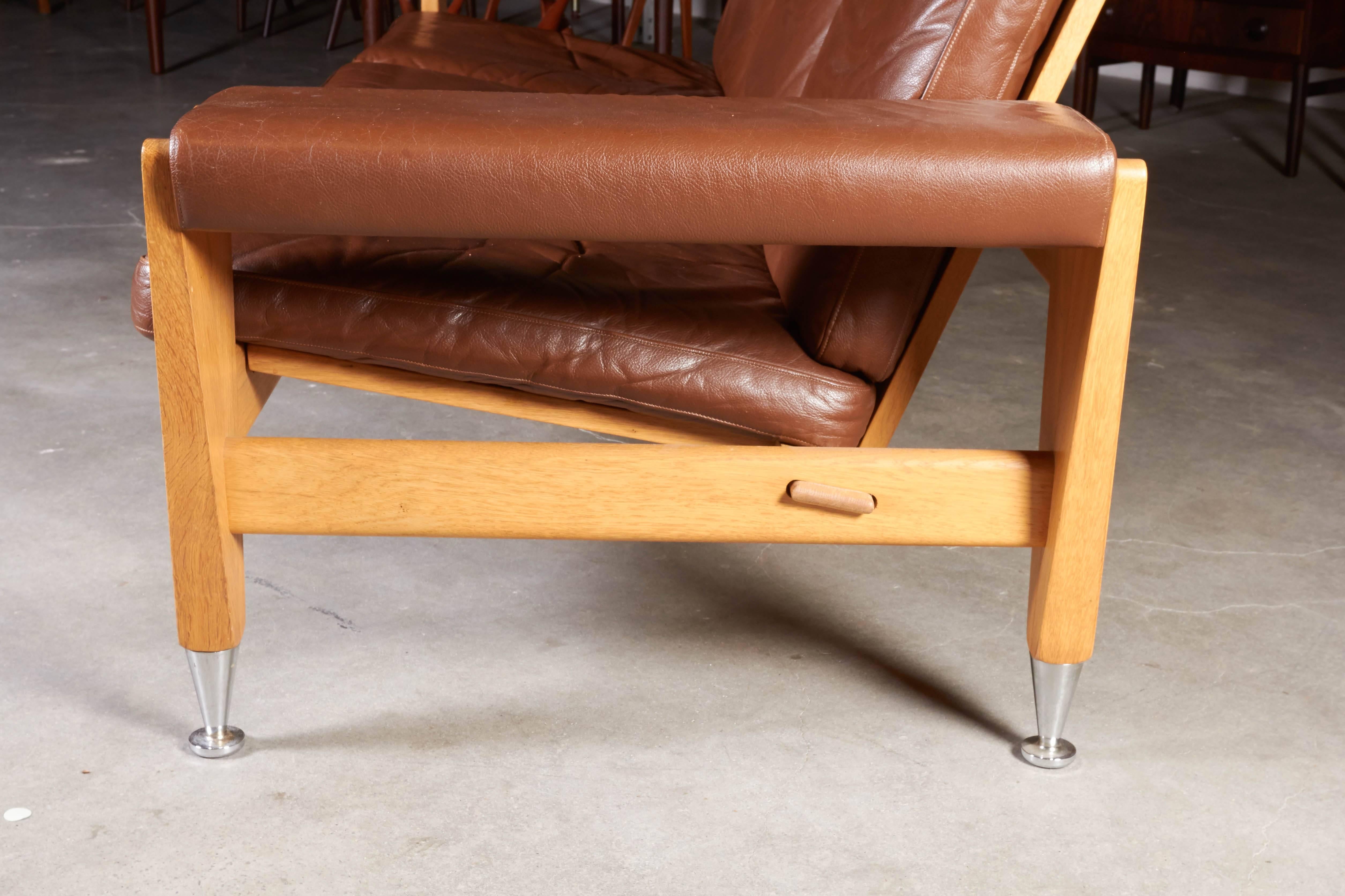 Mid-20th Century Mid Century Brown Leather Sofa by Hans Wegner