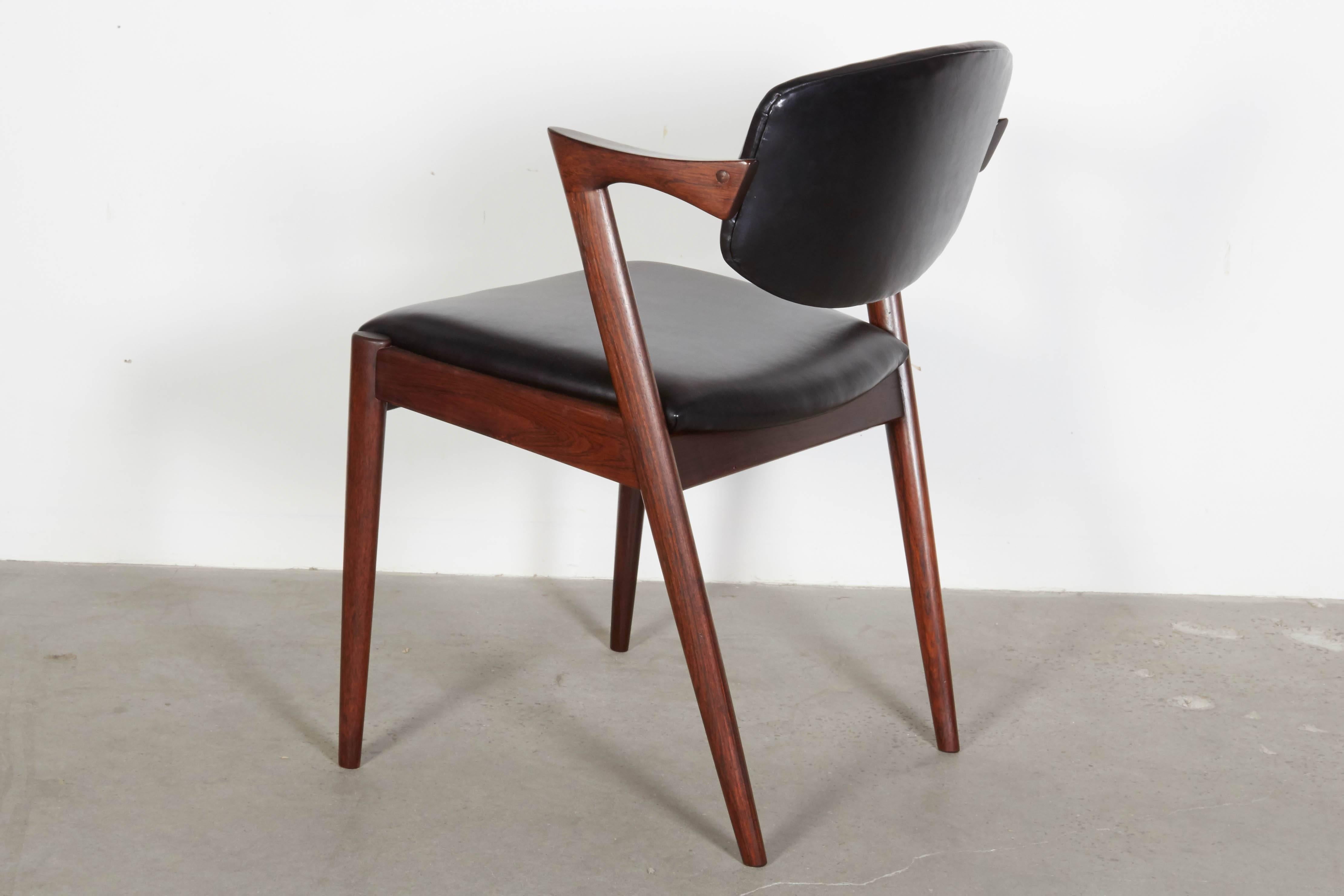 Oiled Kai Kristiansen Black Leather Dining Chairs, Set of Four