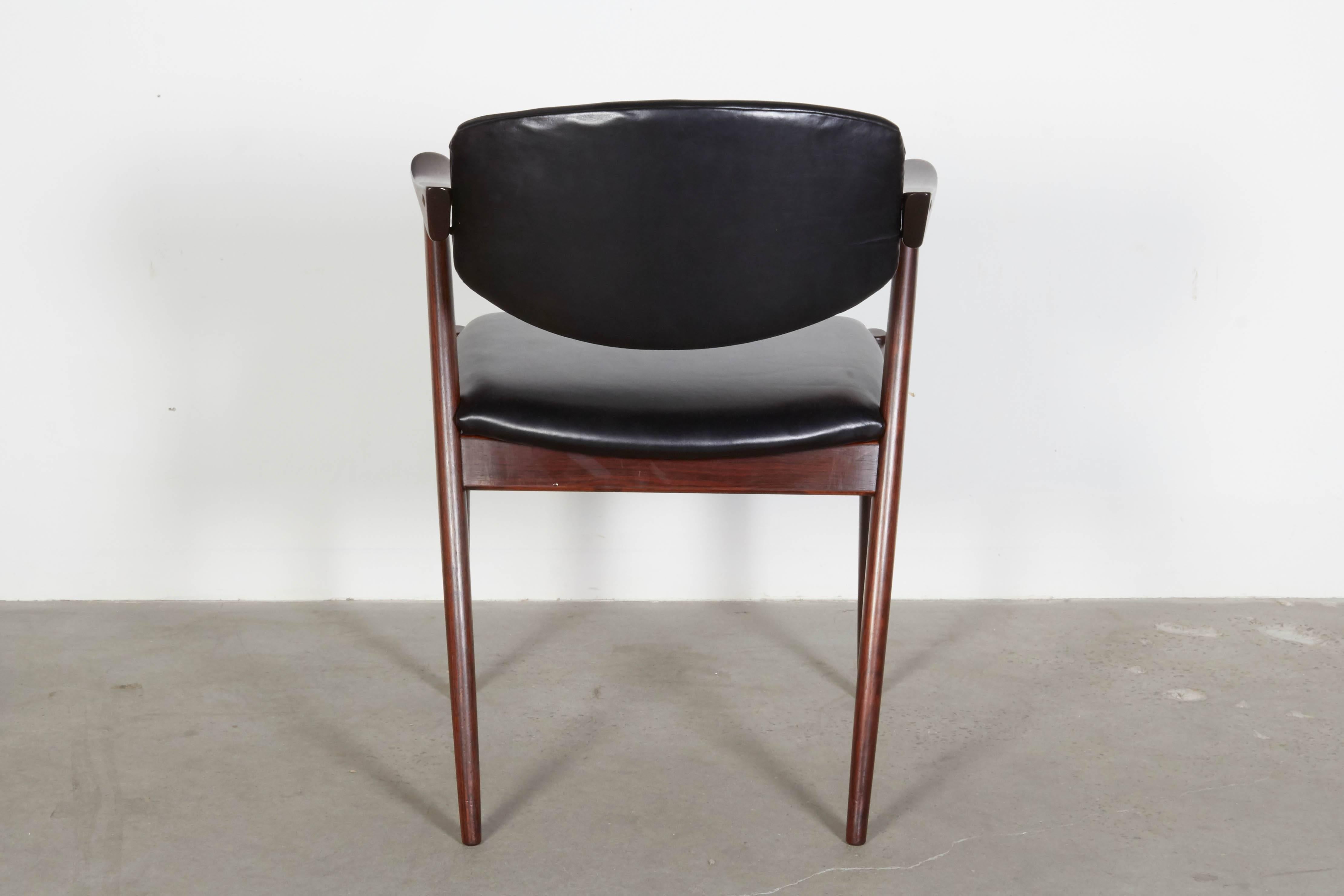 Kai Kristiansen Black Leather Dining Chairs, Set of Four In Excellent Condition In New York, NY