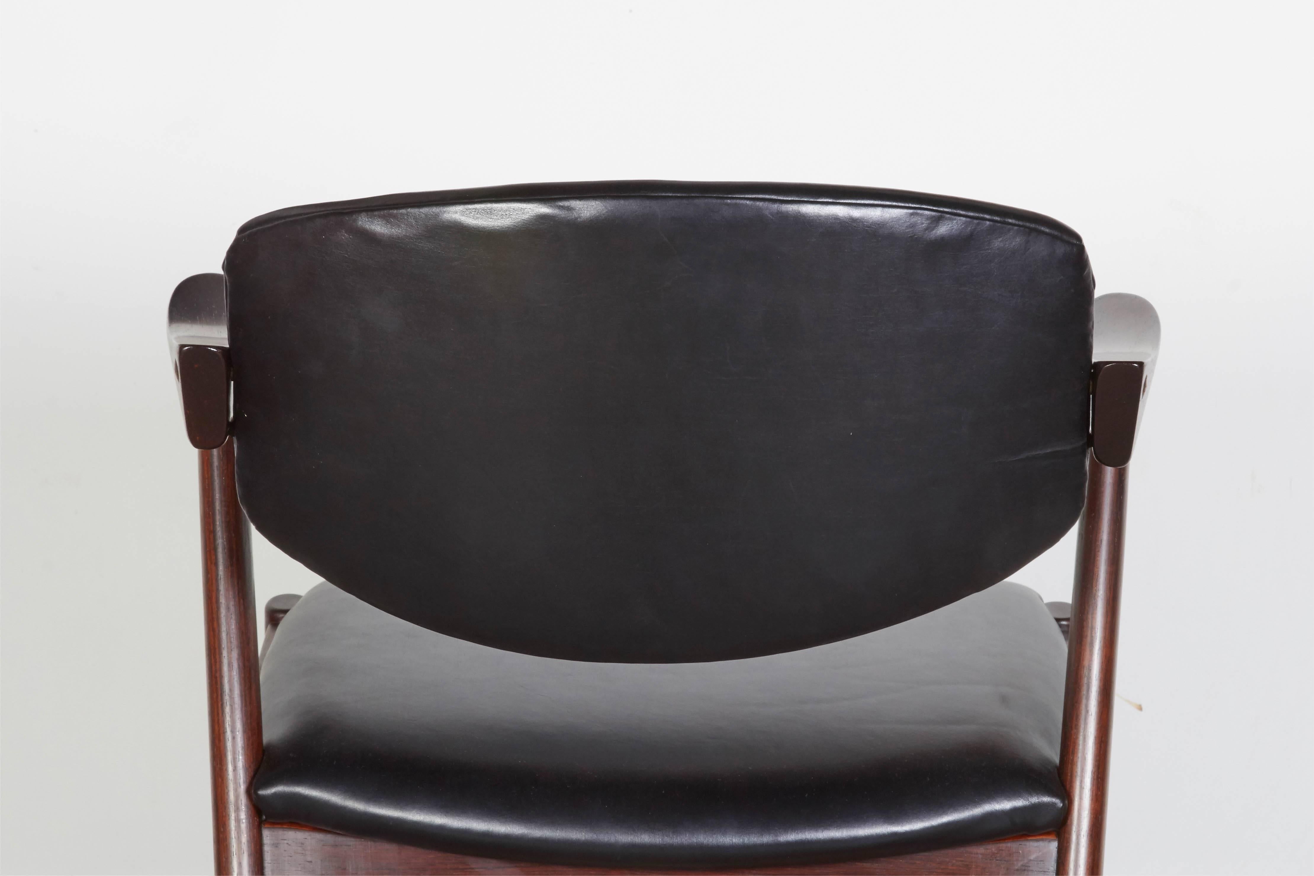 Mid-20th Century Kai Kristiansen Black Leather Dining Chairs, Set of Four