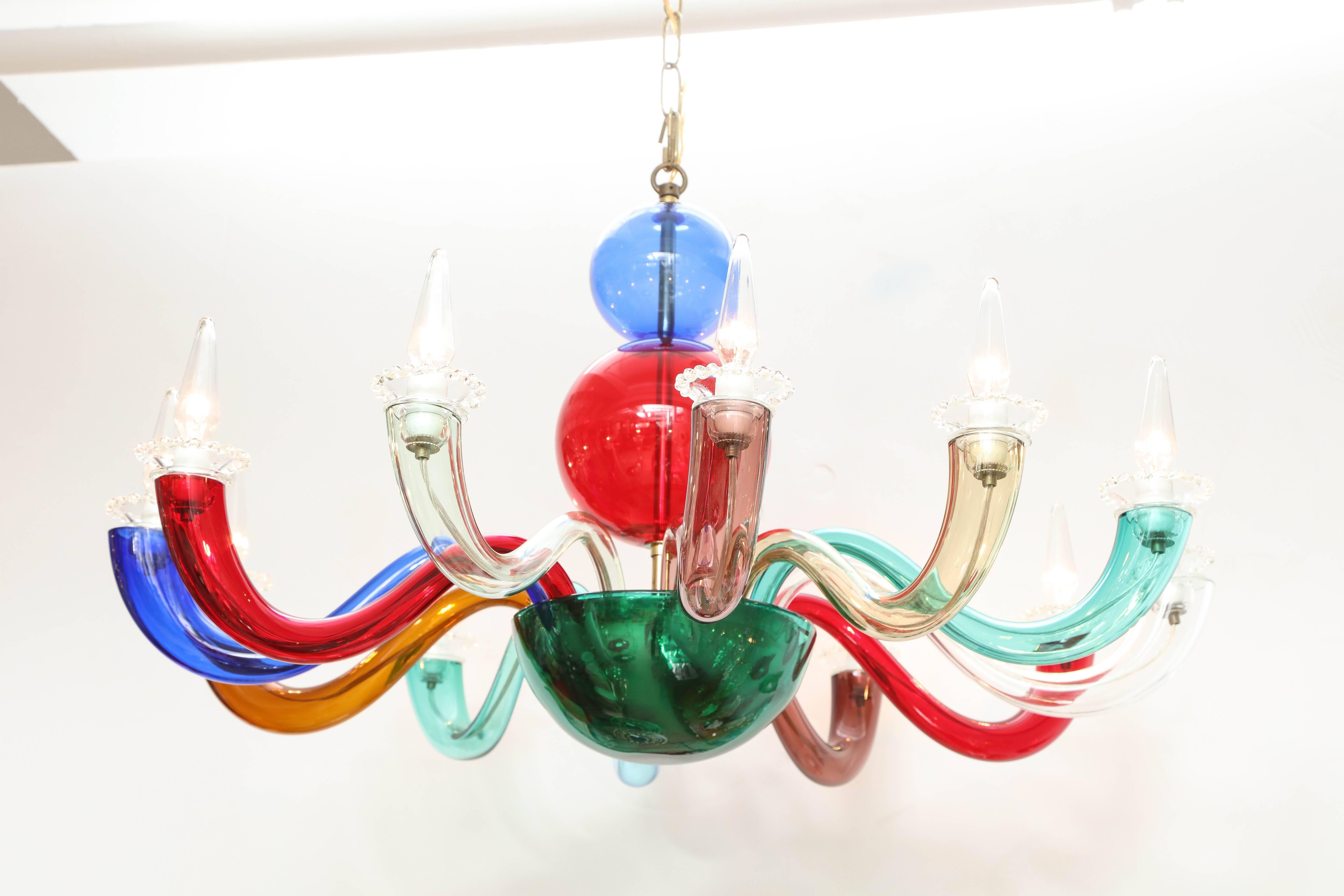 Murano Glass Gio Ponti Signed Venini Twelve-Arm Chandelier For Sale