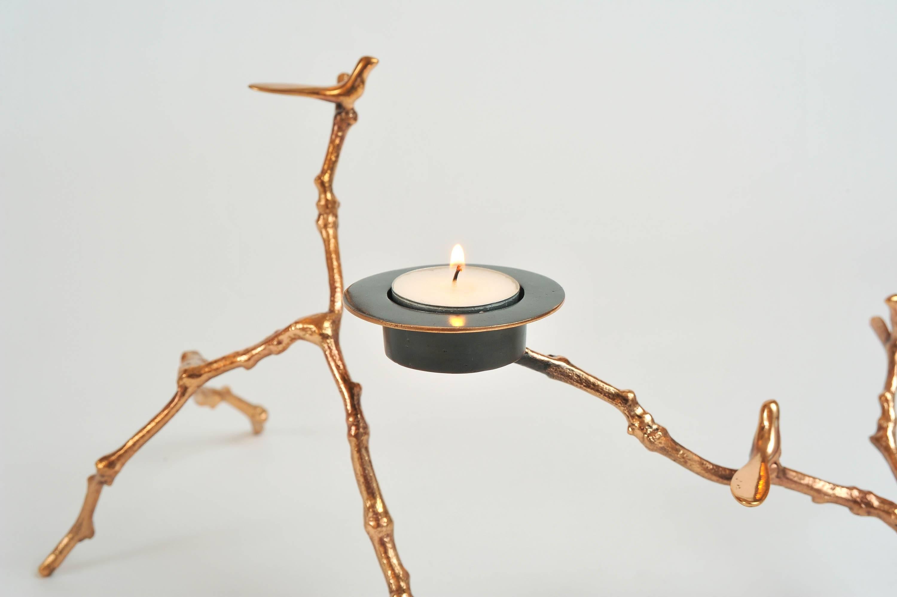 Contemporary  Bronze Magnolia Candle Holder