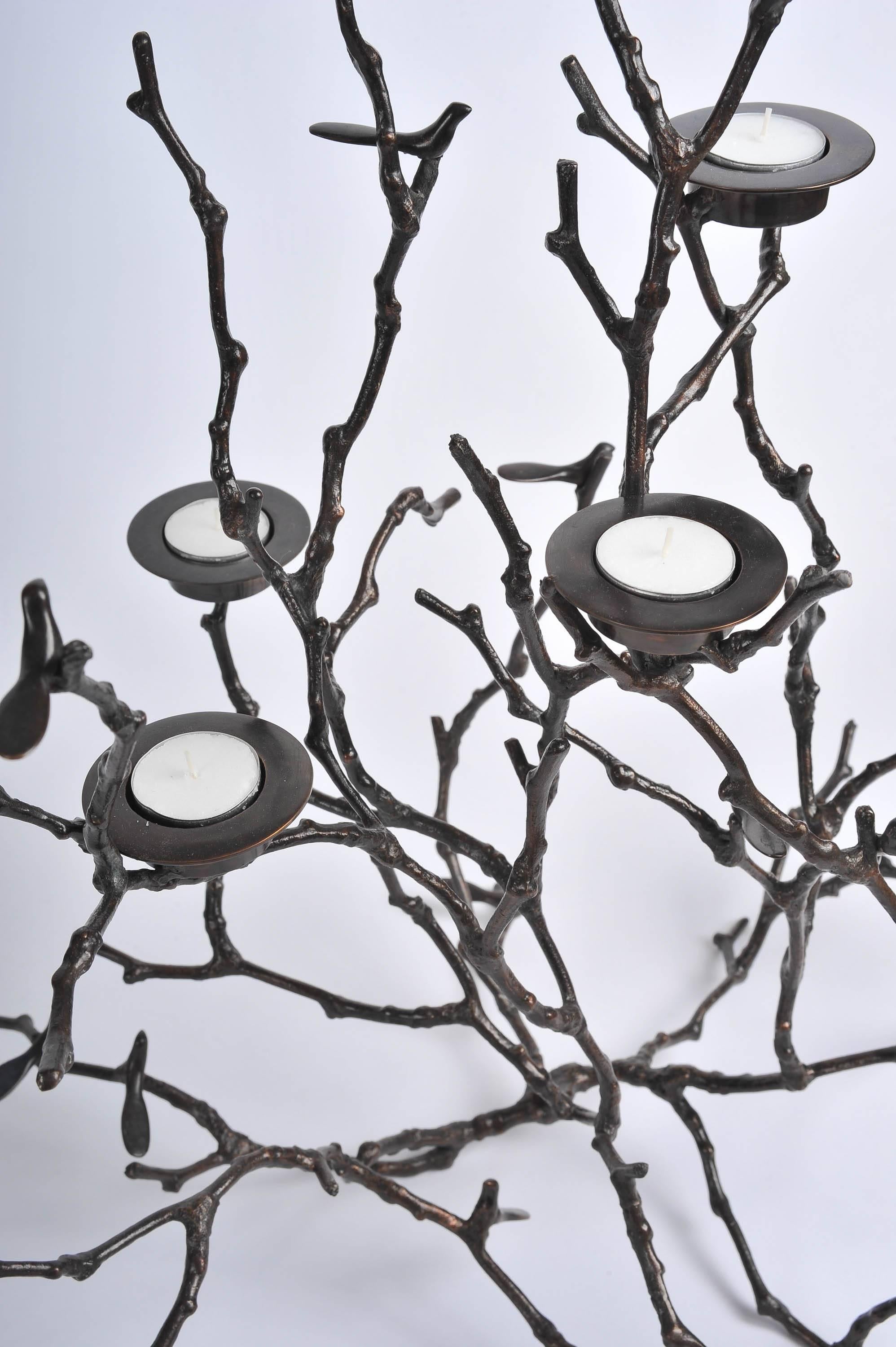 Indian Bronze Magnolia Twigs Candle Holder 