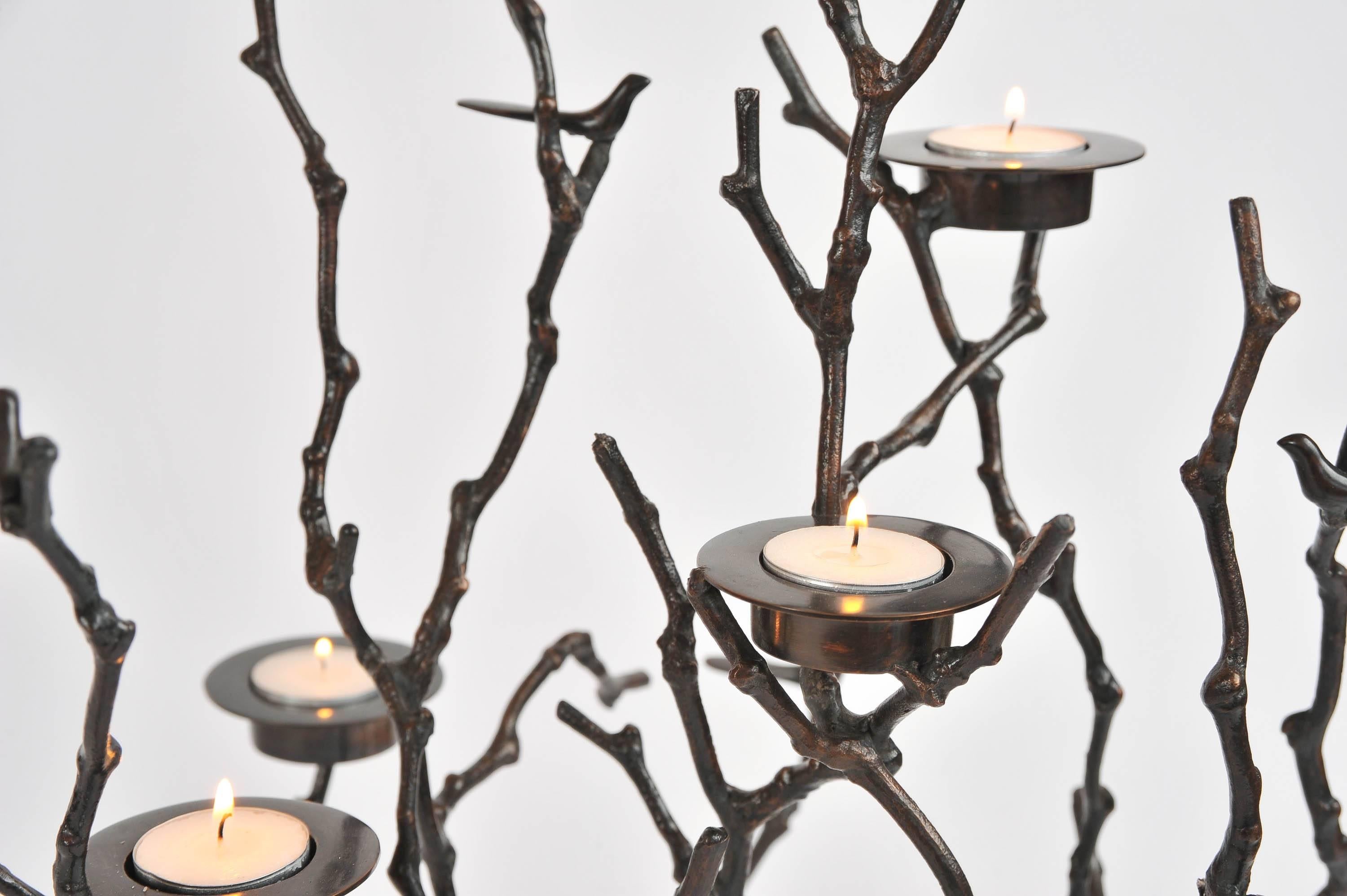 Contemporary Bronze Magnolia Twigs Candle Holder 