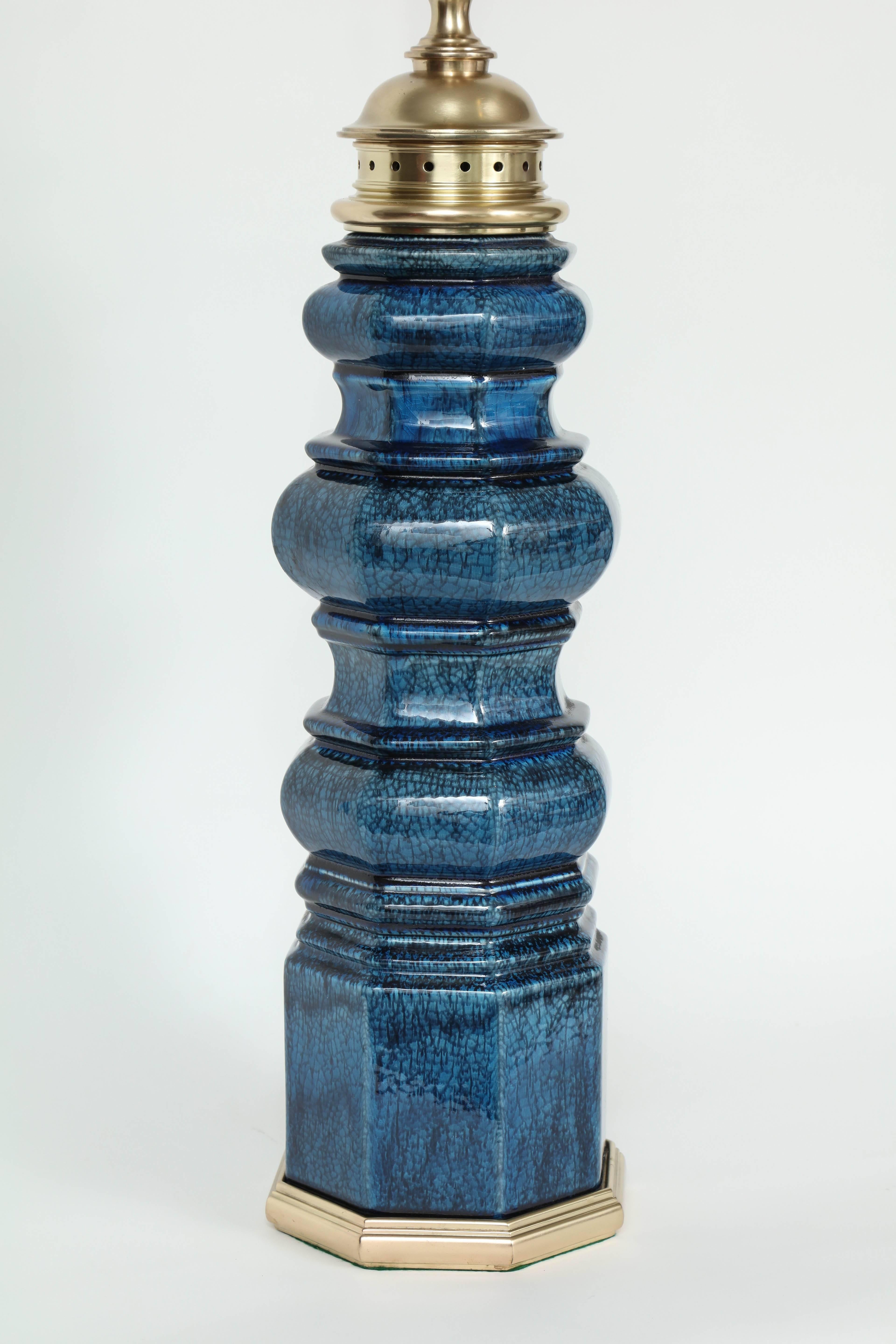 American Stiffel Blue Crackle Glaze TOTEM Lamps