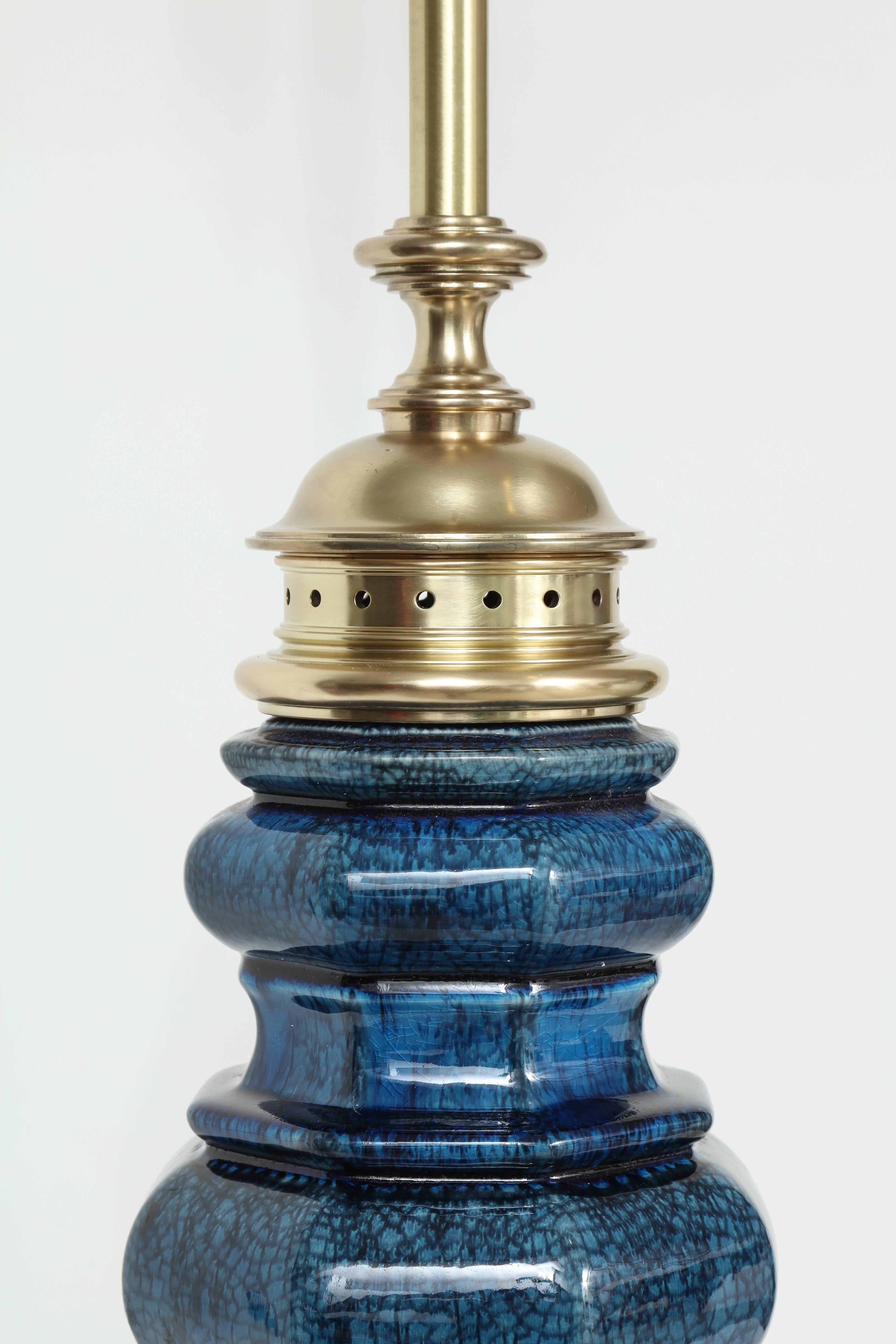 20th Century Stiffel Blue Crackle Glaze TOTEM Lamps
