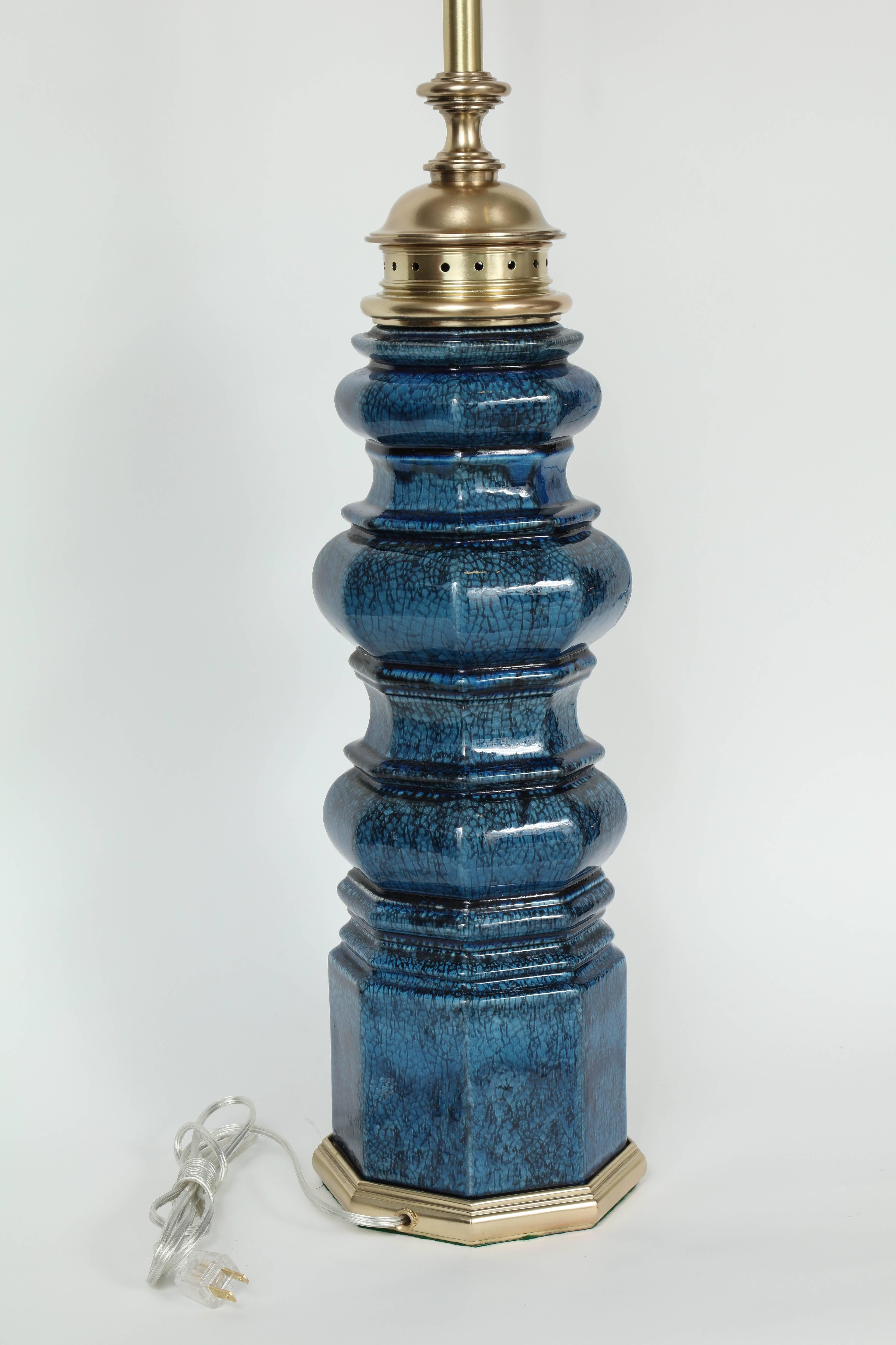 Stiffel Blue Crackle Glaze TOTEM Lamps 1