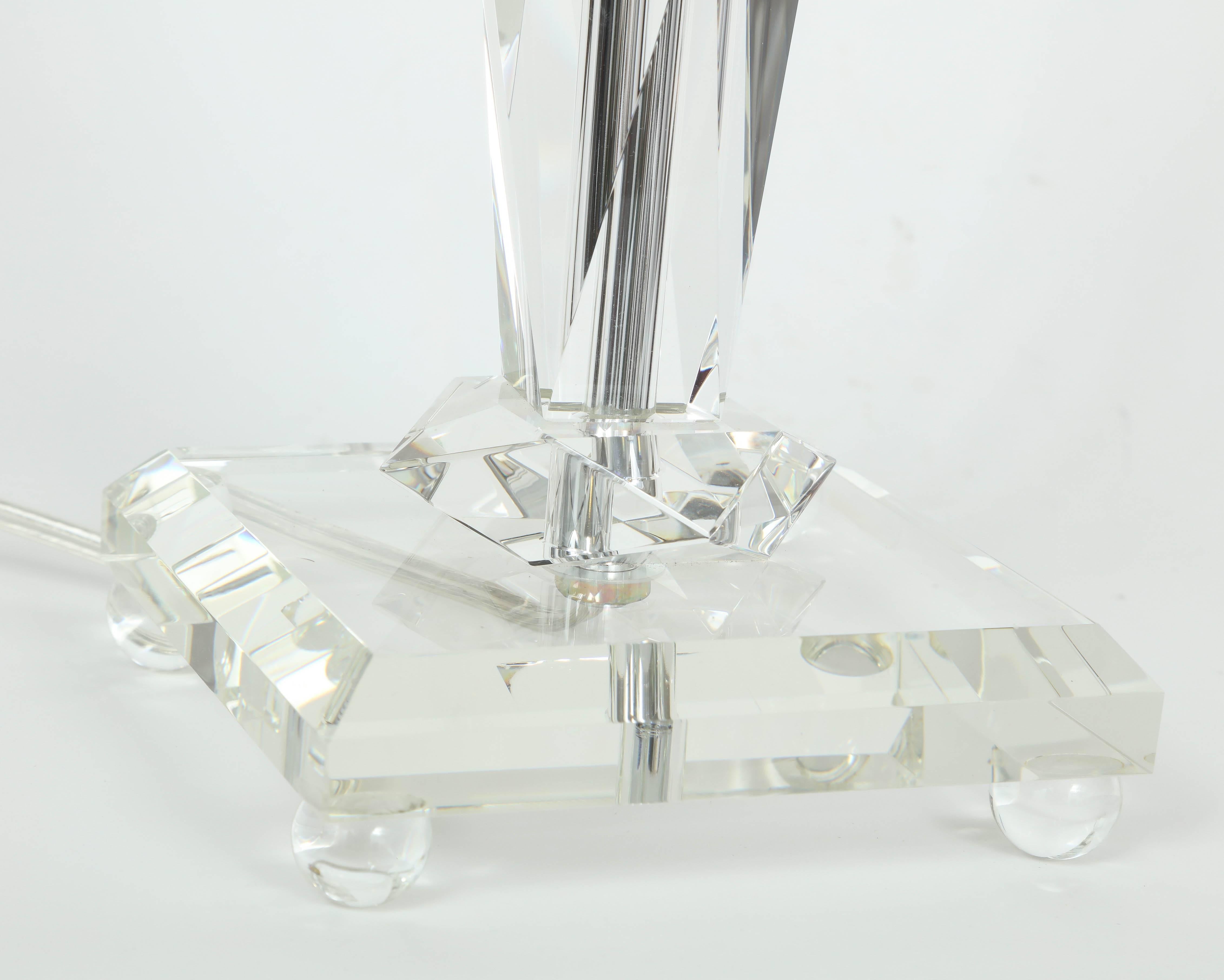 Hollywood Regency Art Deco Faceted Crystal Glass Lamps