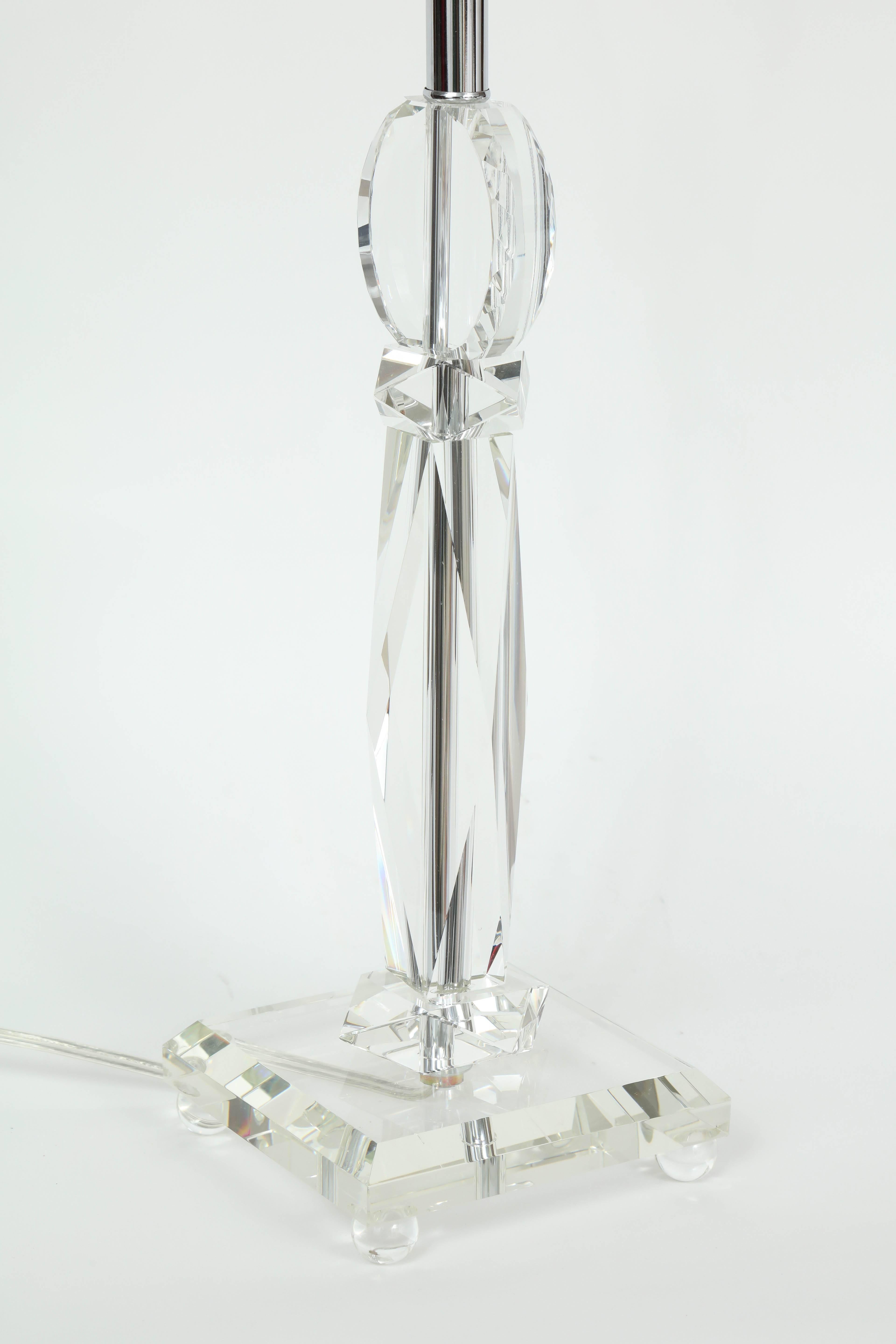 Art Deco Faceted Crystal Glass Lamps In Excellent Condition In New York, NY