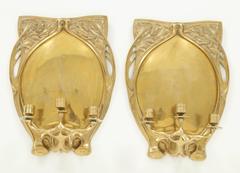Pair of Art Nouveau Brass Candle Sconces
