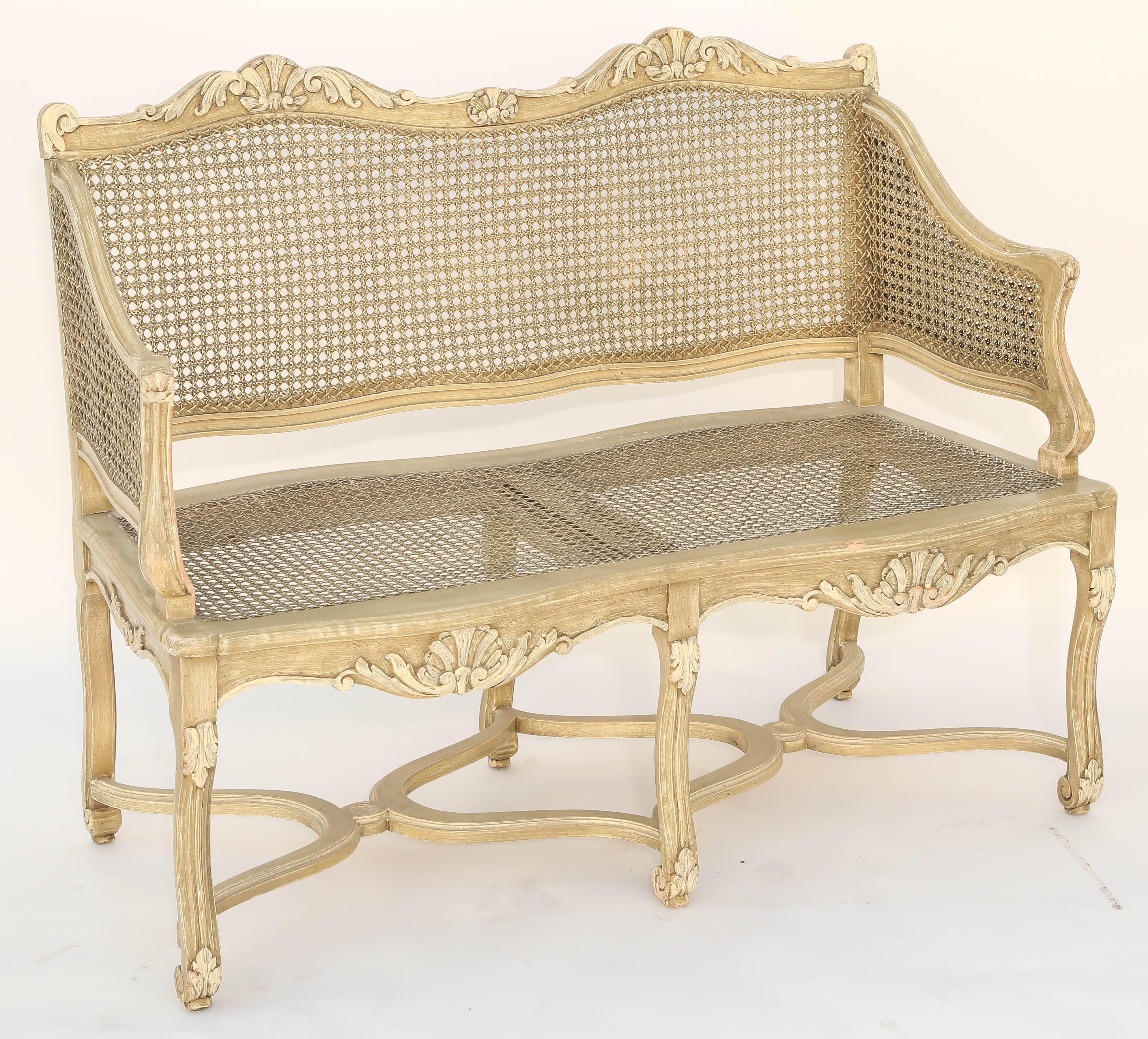 Painted Caned Regence Style Closed Arm Settee 1