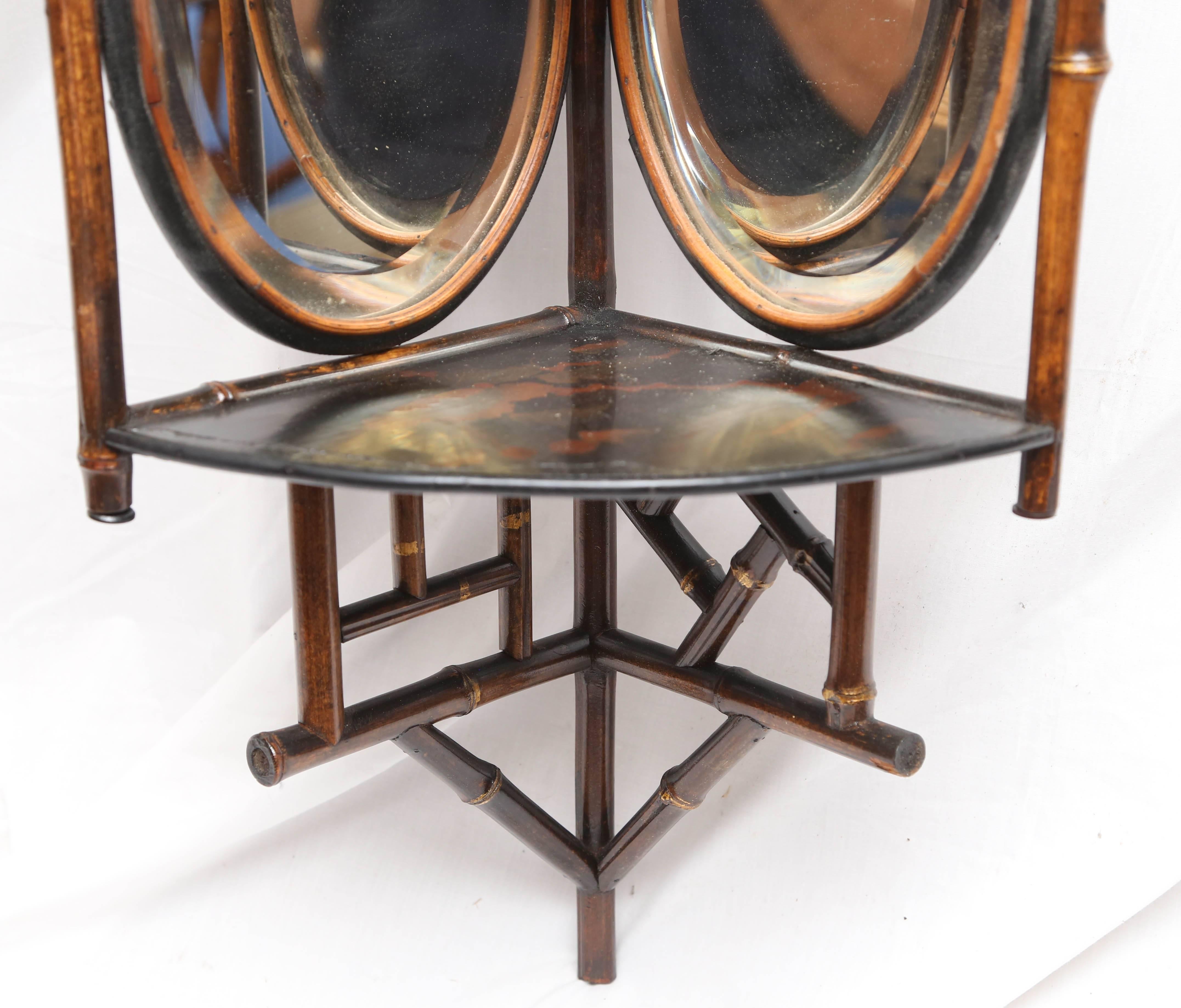 English 19th Century Mirrored, Wood and Bamboo Corner Brackets