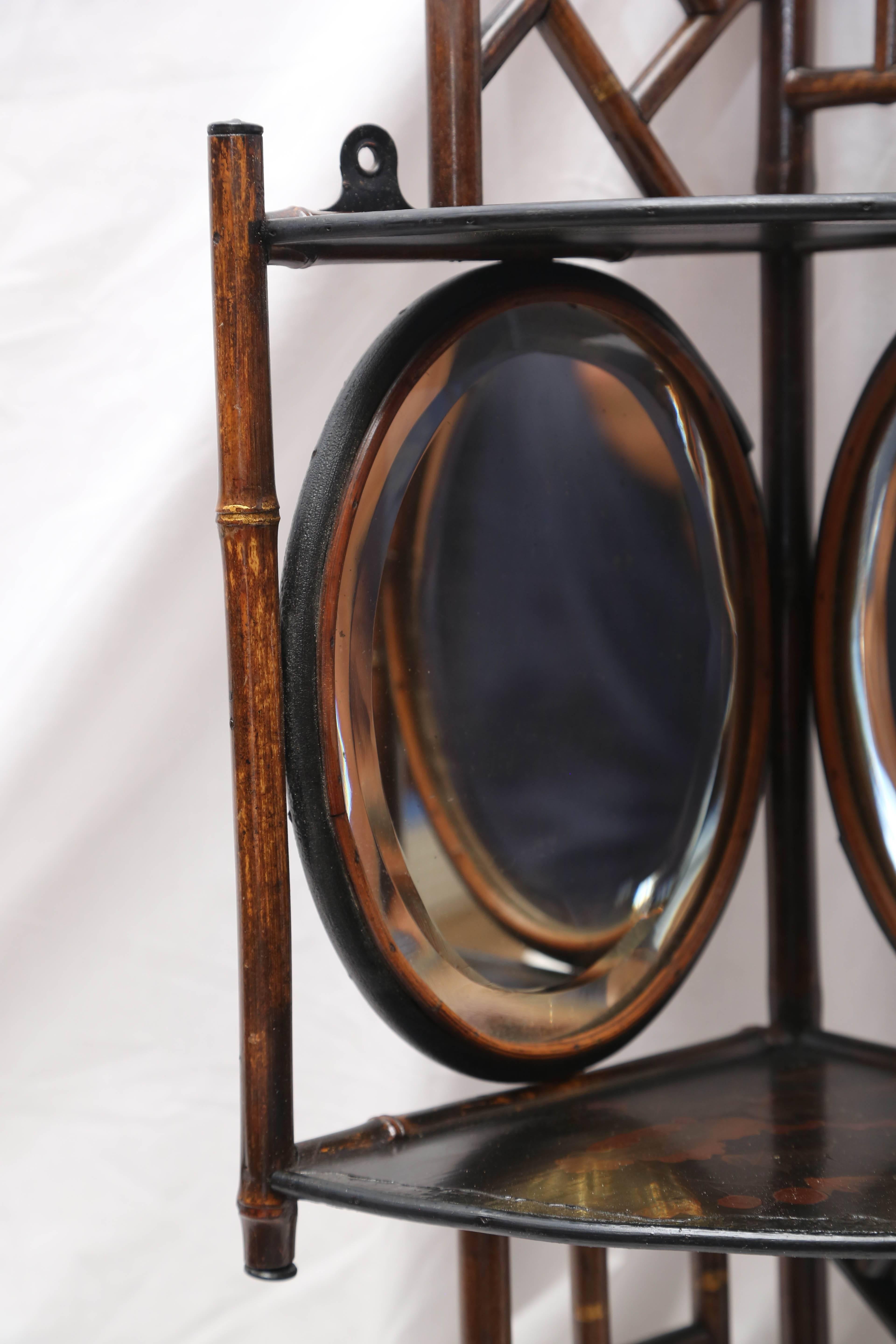 19th Century Mirrored, Wood and Bamboo Corner Brackets In Good Condition In West Palm Beach, FL