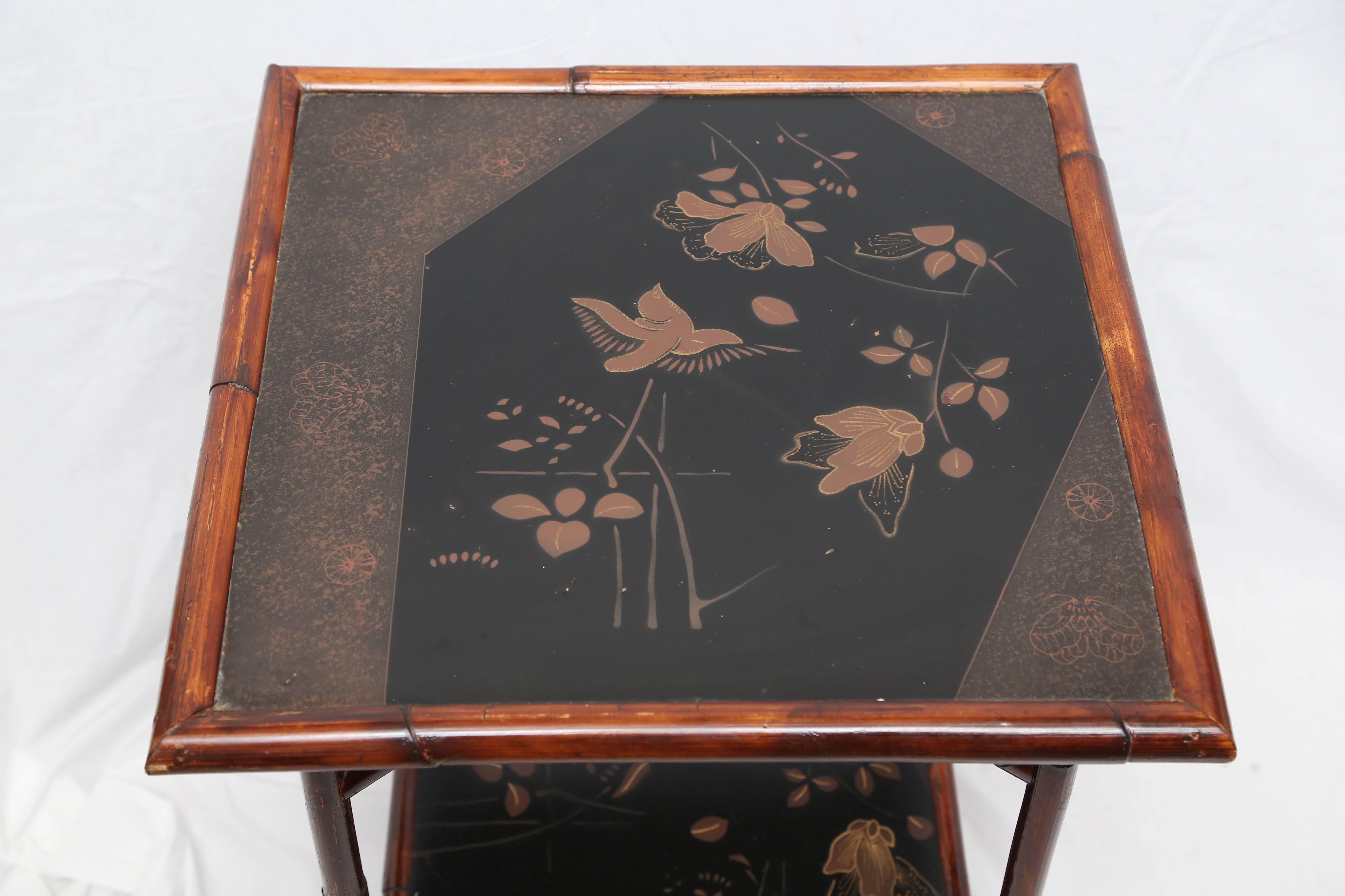 Fine 19th.Century English Bamboo Two Tier Side Lacquer Table In Good Condition In West Palm Beach, FL